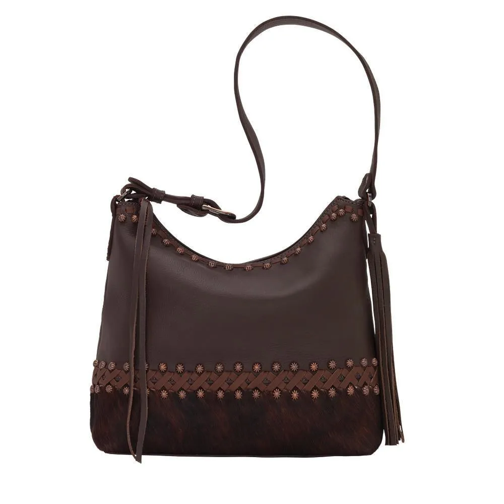 American West Handbag Wild Horses Collection: Leather Zip Top Shoulder Hair on Hide