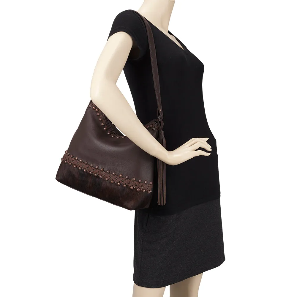 American West Handbag Wild Horses Collection: Leather Zip Top Shoulder Hair on Hide
