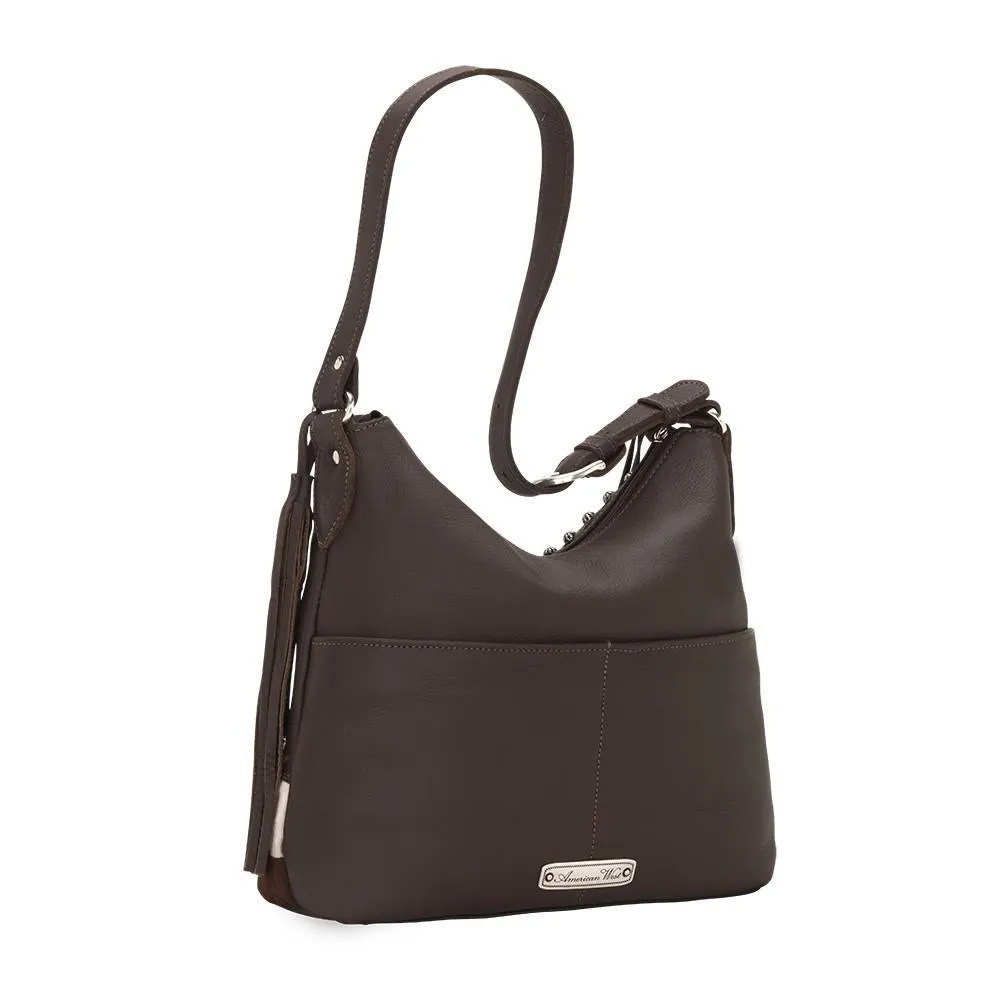 American West Handbag Wild Horses Collection: Leather Zip Top Shoulder Hair on Hide