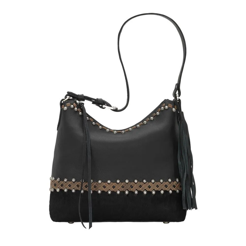American West Handbag Wild Horses Collection: Leather Zip Top Shoulder Hair on Hide
