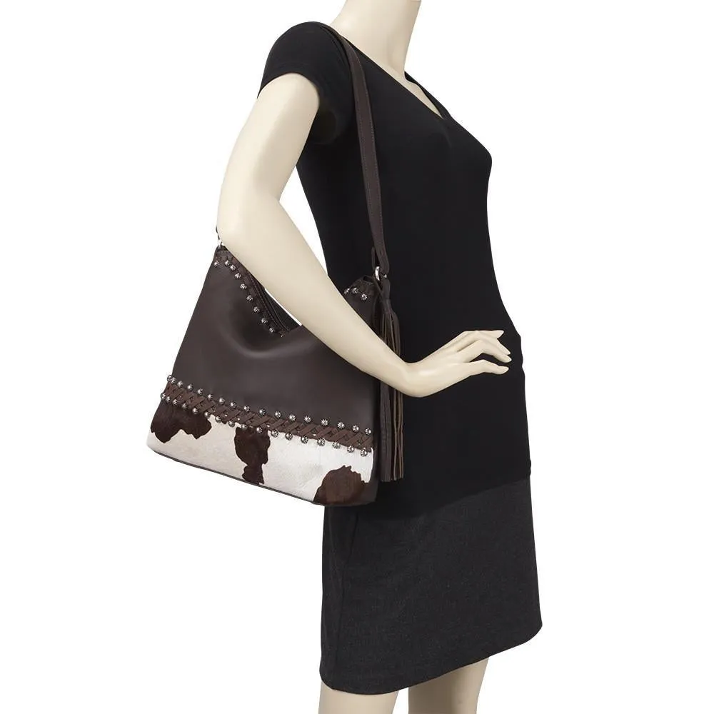 American West Handbag Wild Horses Collection: Leather Zip Top Shoulder Hair on Hide