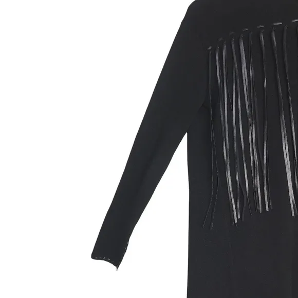 Ariat Trenton Black Knit &amp; Faux Leather Fringe Waterfall Open Front Cardigan