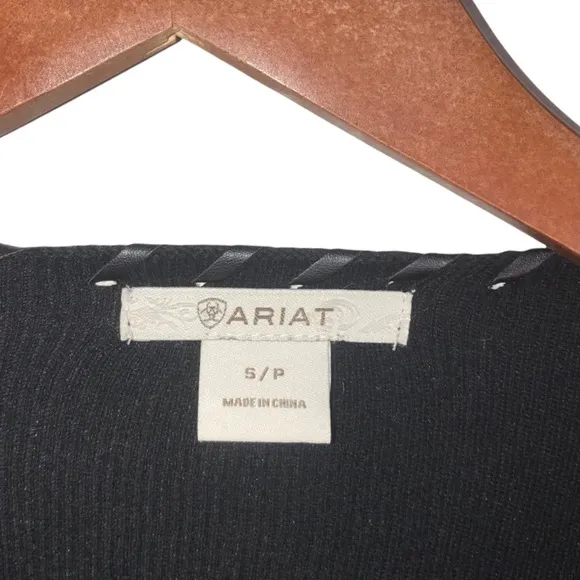 Ariat Trenton Black Knit &amp; Faux Leather Fringe Waterfall Open Front Cardigan
