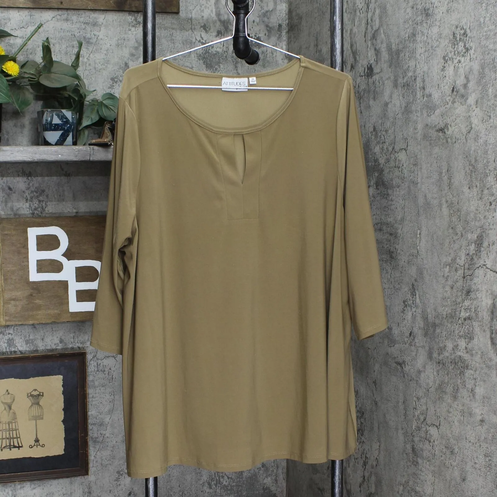 Attitudes By Renee Womens Knit BlouseTop Shirt 166a68c5f557e0 Tan Brown 2X