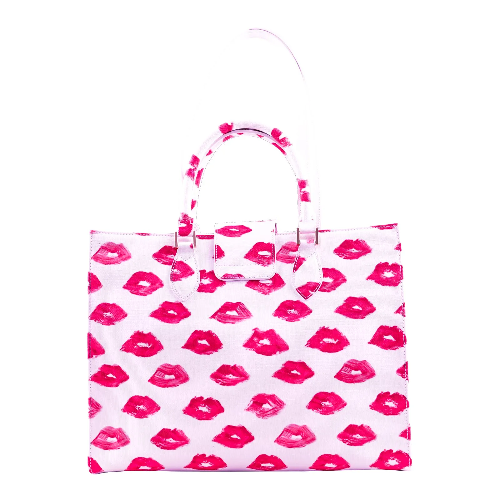 Audrey Tote_Medium_Watercolor Lips_White Pink