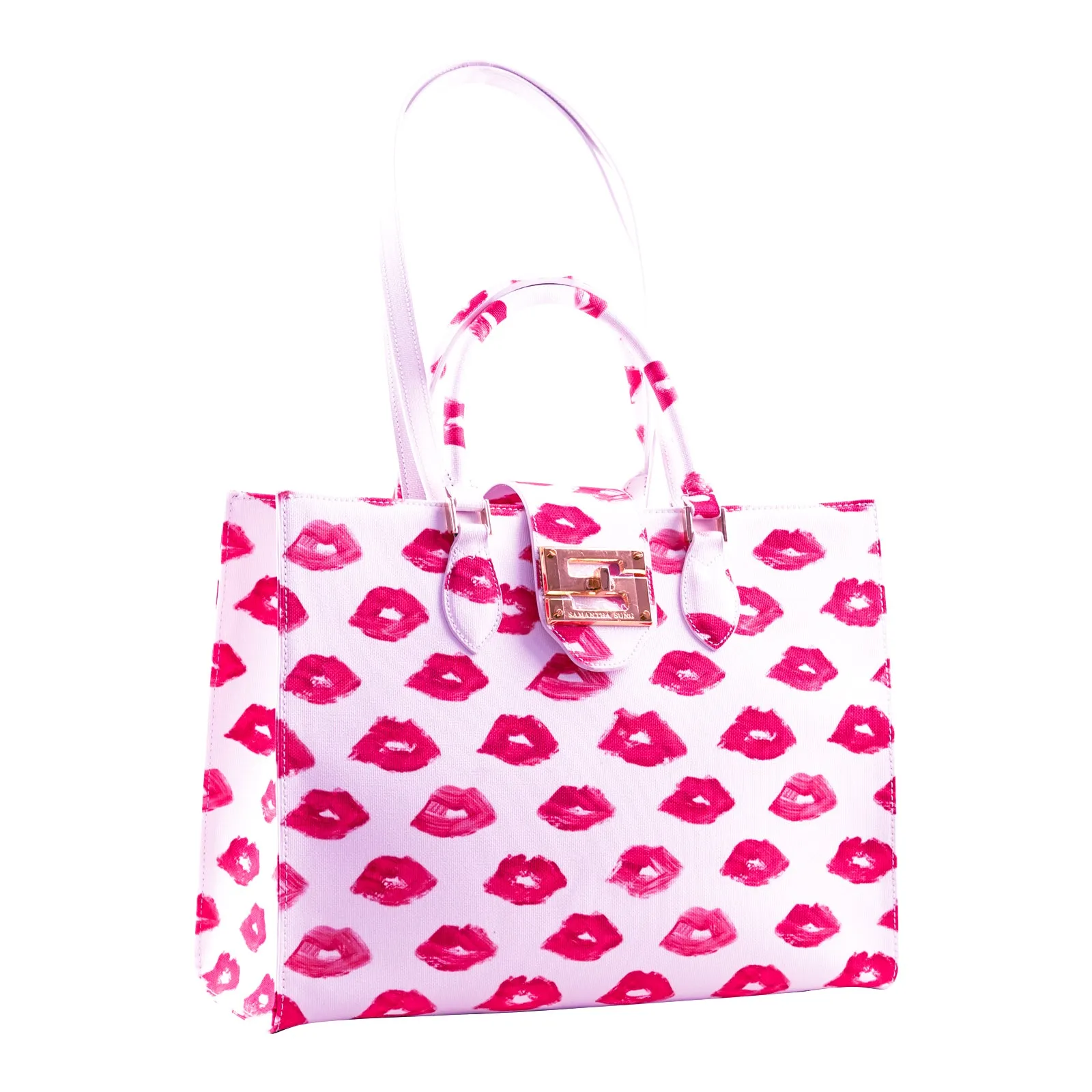 Audrey Tote_Medium_Watercolor Lips_White Pink