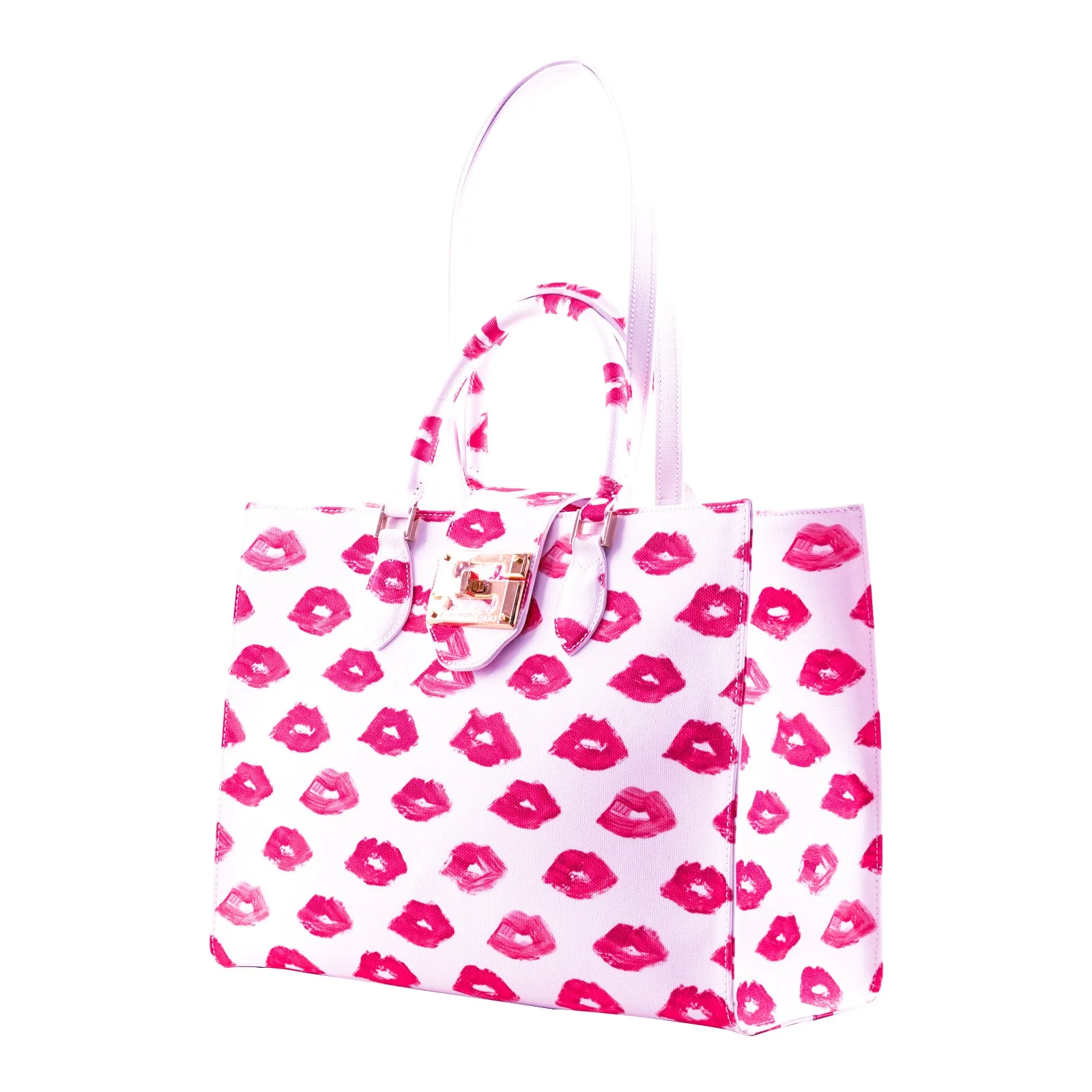 Audrey Tote_Medium_Watercolor Lips_White Pink