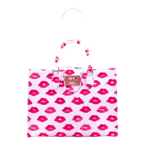 Audrey Tote_Medium_Watercolor Lips_White Pink