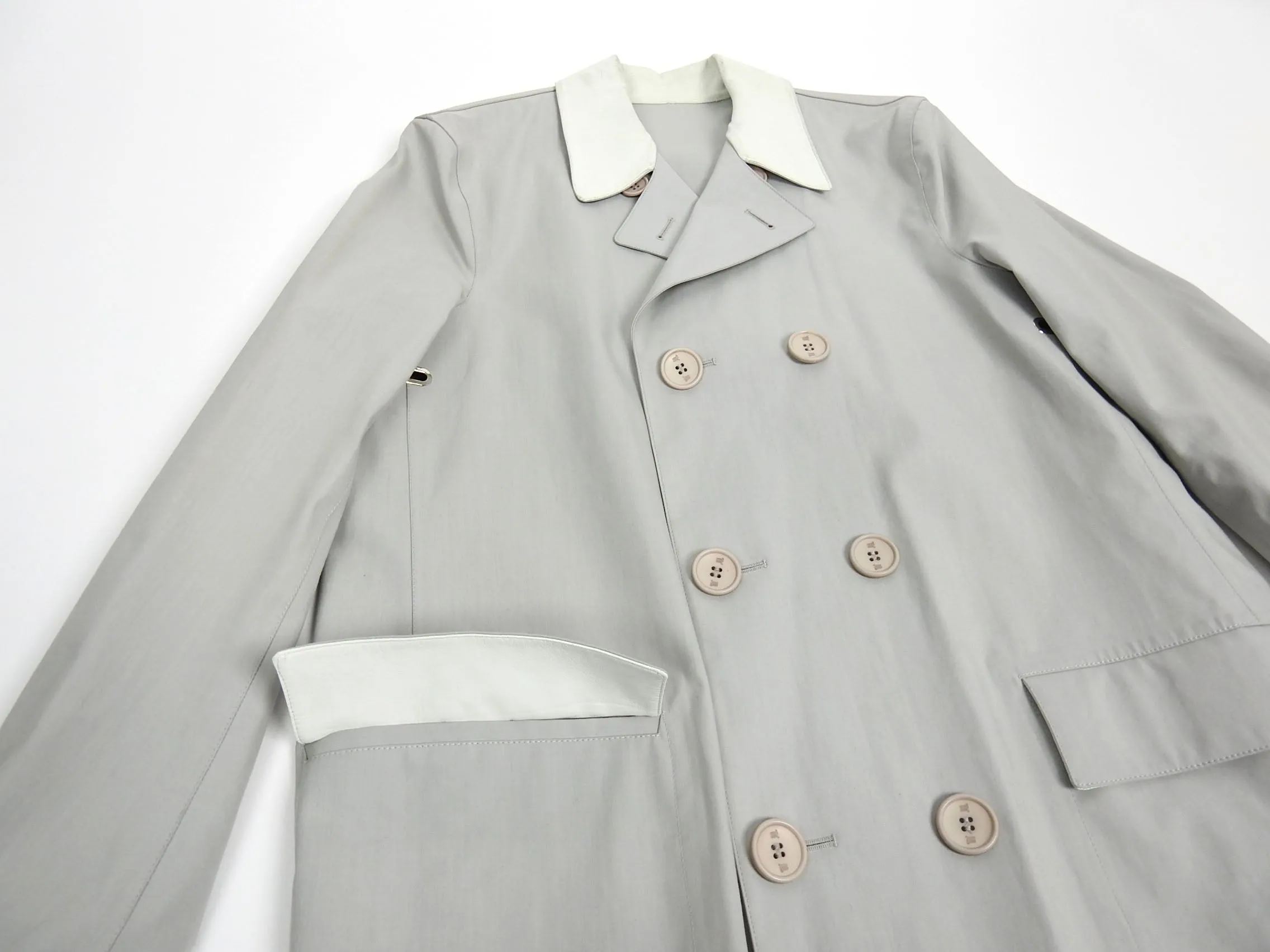 Balenciaga Taped Seam Trench with Leather Detailing Grey 48