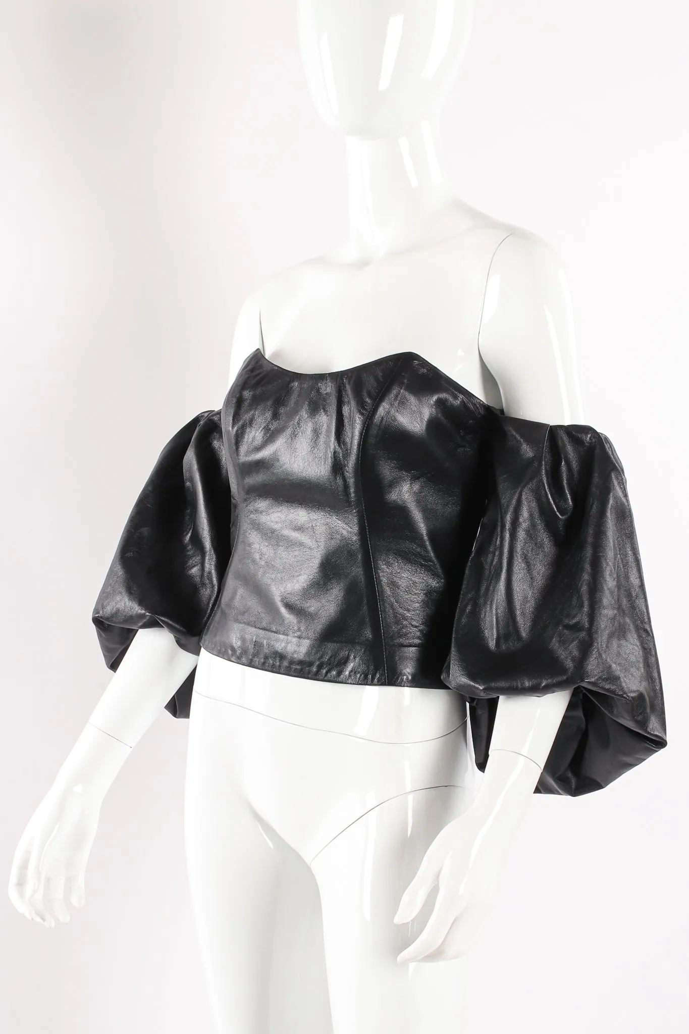 Balloon Sleeve Leather Bustier