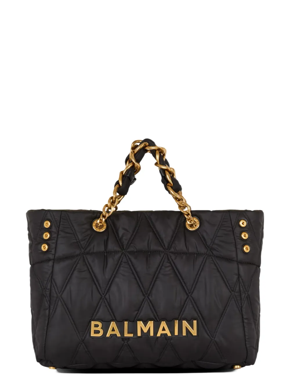 Balmain 1945 Soft Cabas-Grid Quilted Nylon Tote Bag in Noir