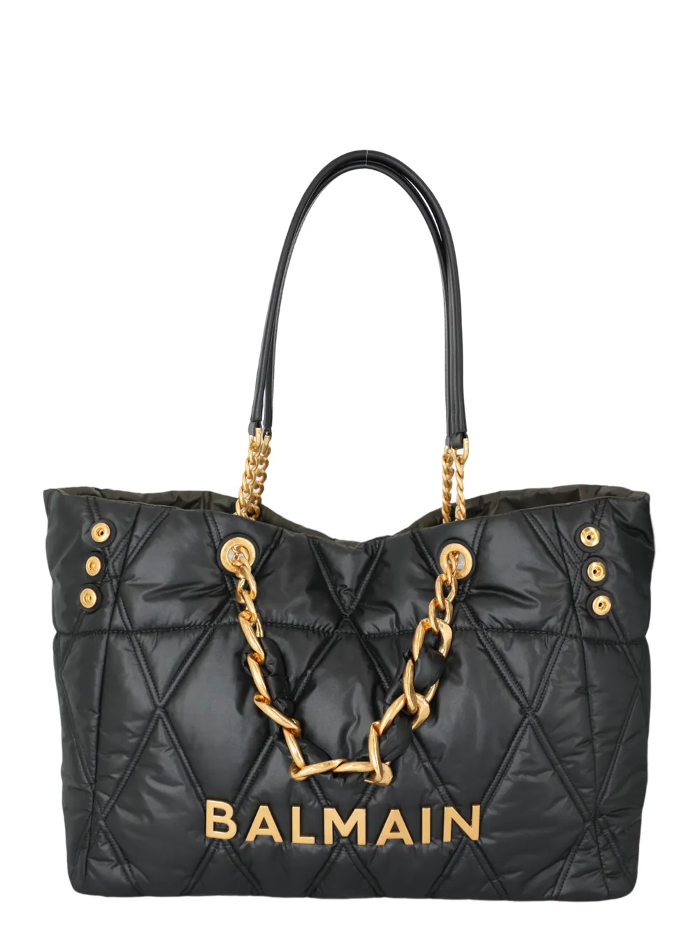 Balmain 1945 Soft Cabas-Grid Quilted Nylon Tote Bag in Noir