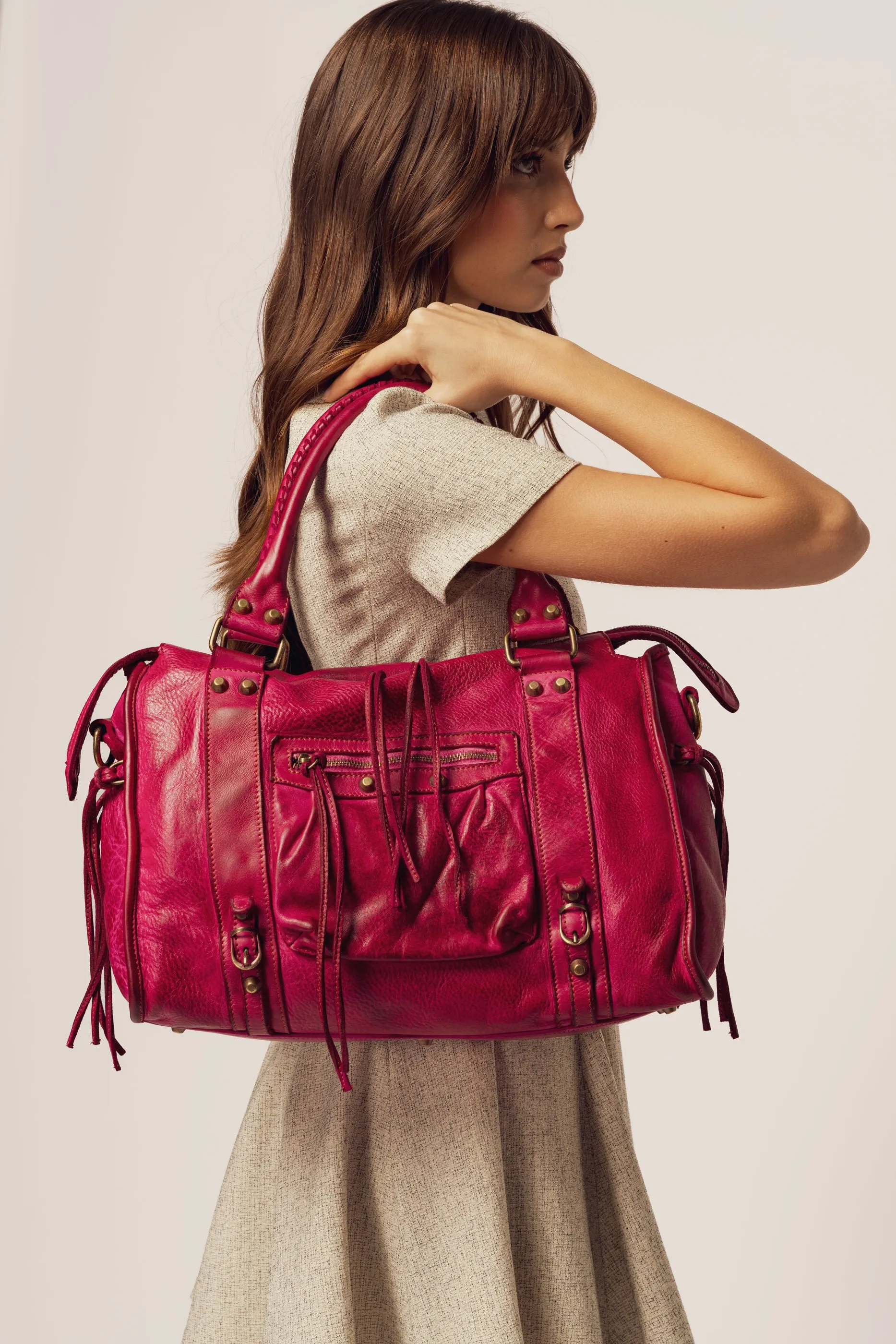 BAYSIDE84 Classic Fringe Hobo Bag - Fuchsia