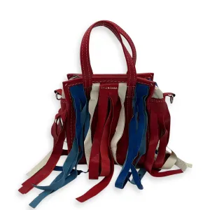 Bazar Fringe Detailed Multi-colour Tote Bag in Distressed Leather, Silver hardware