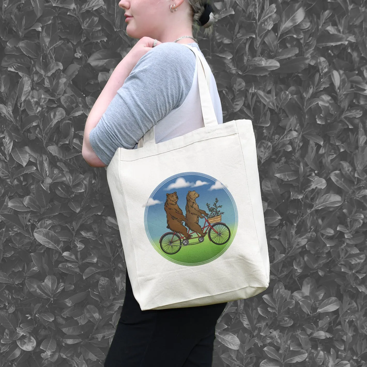 Bears on a Bike Tote Bag