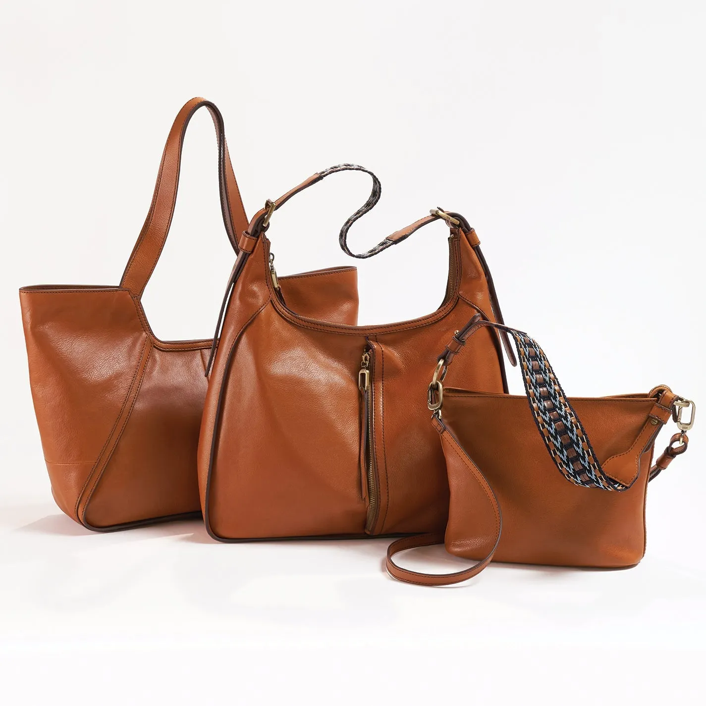 Bellamy Front Zip Hobo in Artisan Leather - Honey Brown