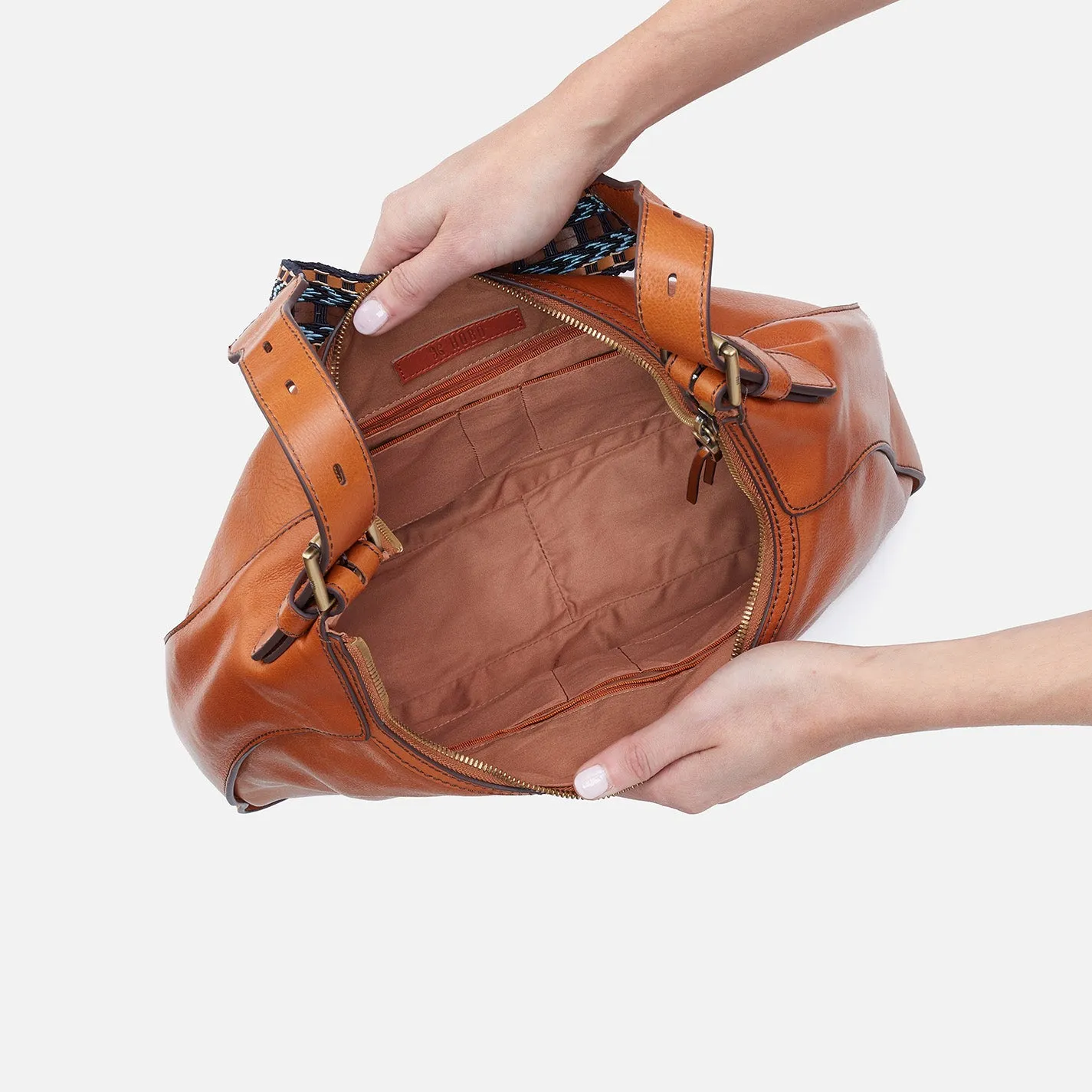 Bellamy Front Zip Hobo in Artisan Leather - Honey Brown
