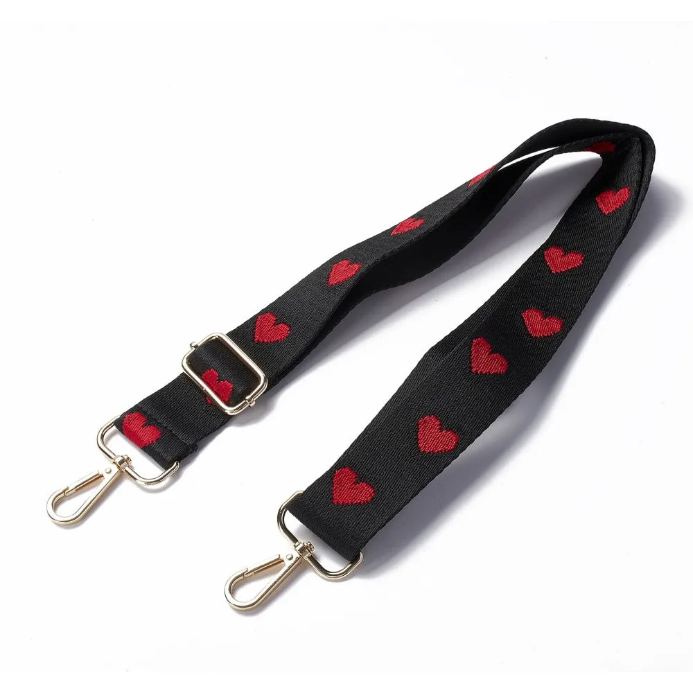 Black and Red Hearts Purse Strap, Bag Strap | 28 - 50 Inch Guitar purse straps