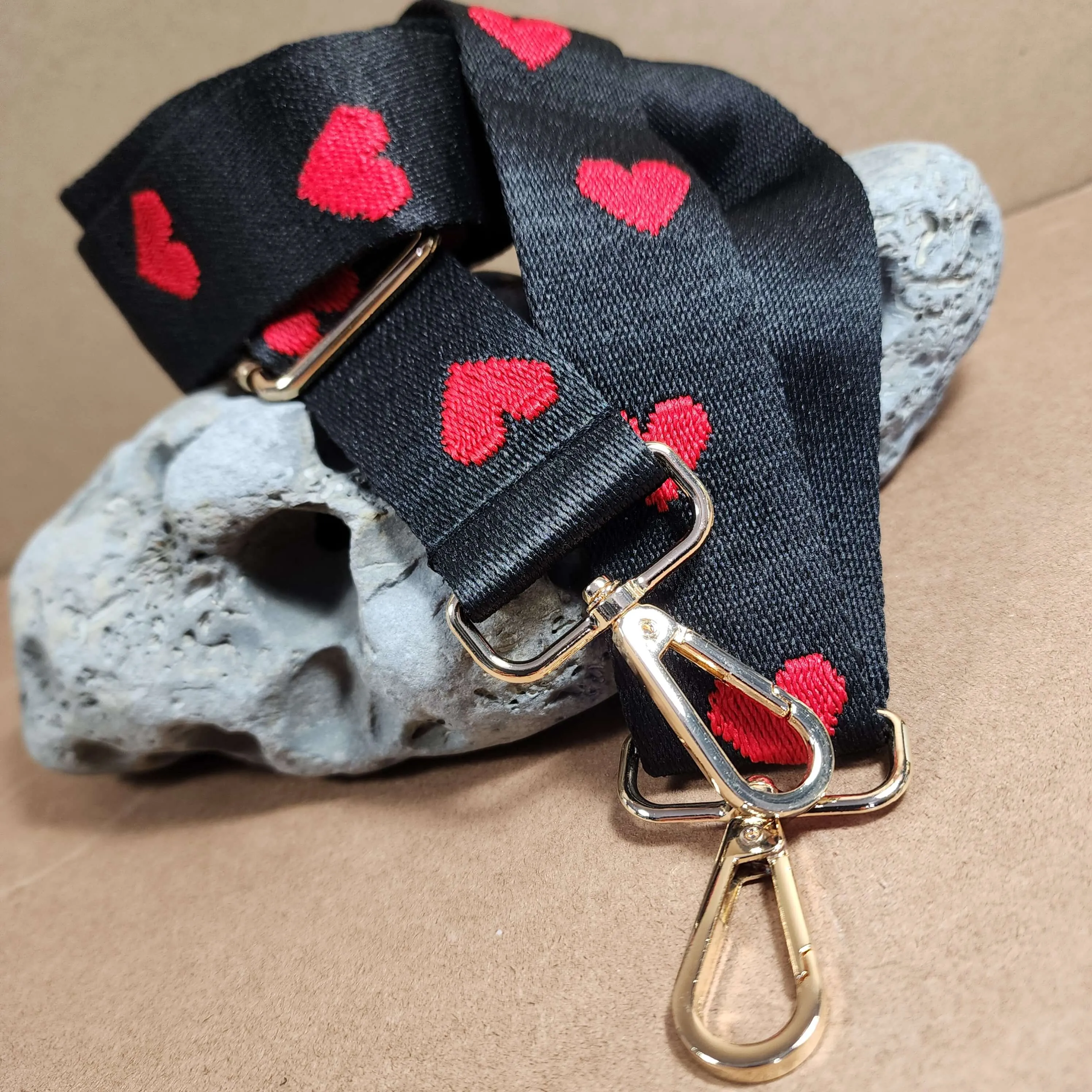 Black and Red Hearts Purse Strap, Bag Strap | 28 - 50 Inch Guitar purse straps