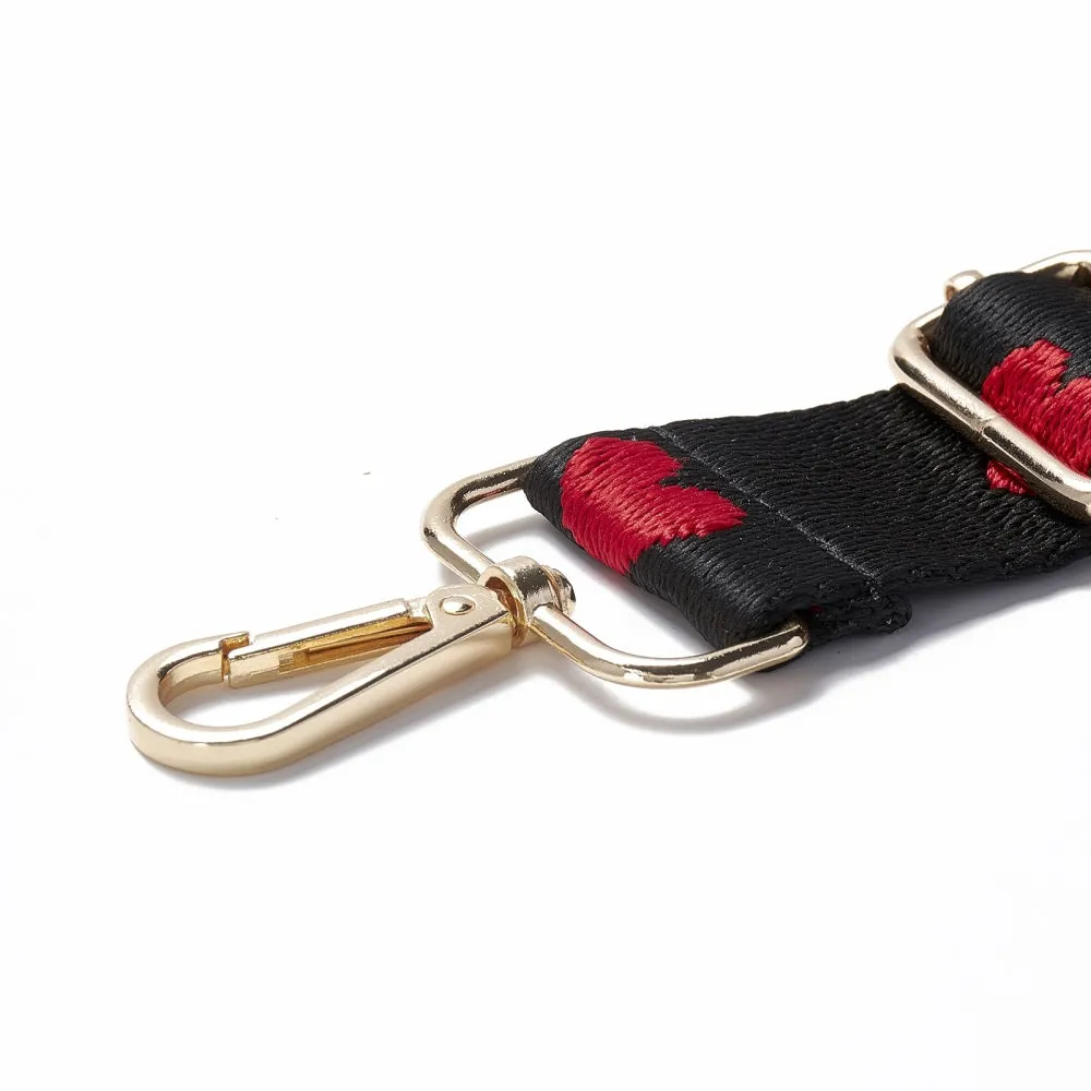 Black and Red Hearts Purse Strap, Bag Strap | 28 - 50 Inch Guitar purse straps
