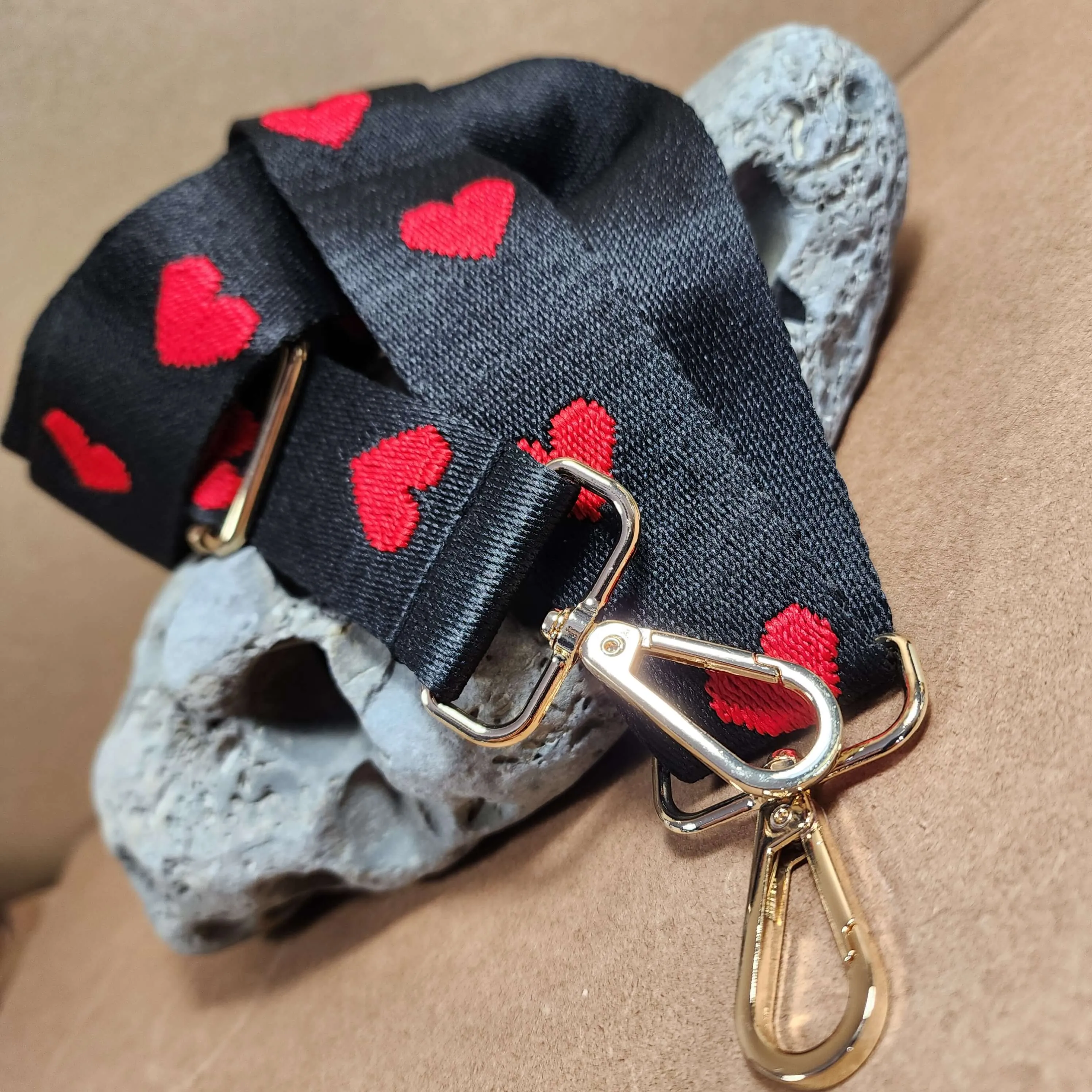 Black and Red Hearts Purse Strap, Bag Strap | 28 - 50 Inch Guitar purse straps