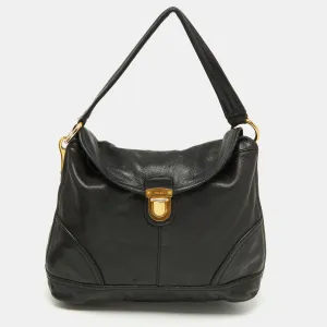 Black Soft Leather Pushlock Flap Hobo