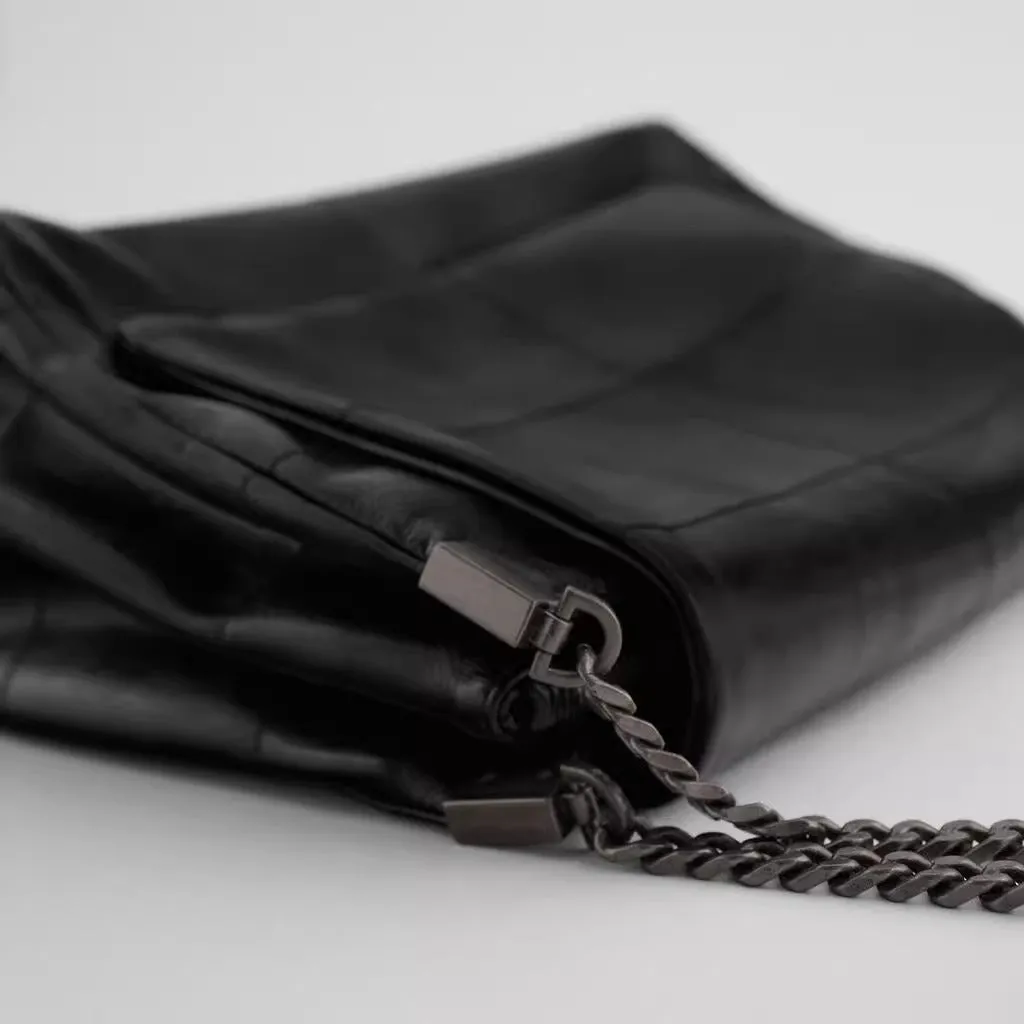 Black Soft Leather Rock Diamond Chain Bag for Women Large Capacity Commuter Hobo Bag
