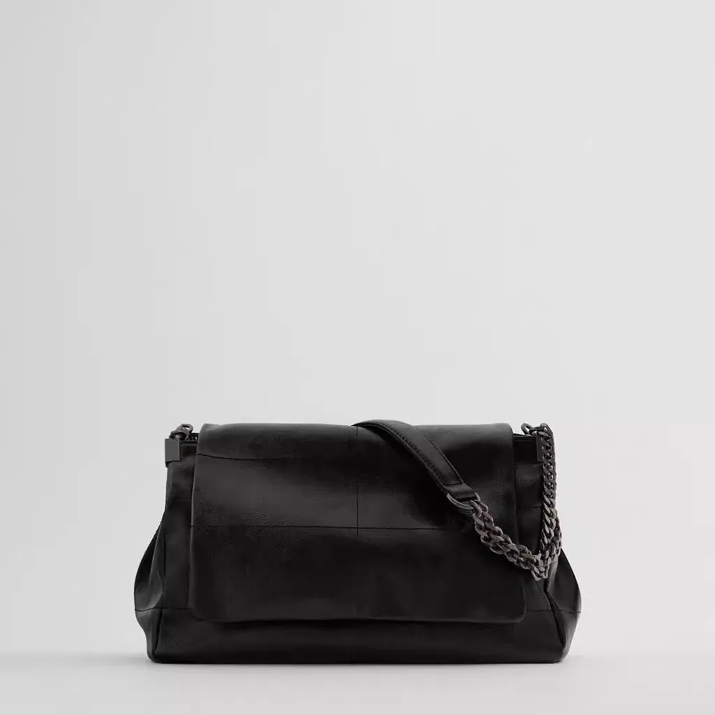 Black Soft Leather Rock Diamond Chain Bag for Women Large Capacity Commuter Hobo Bag