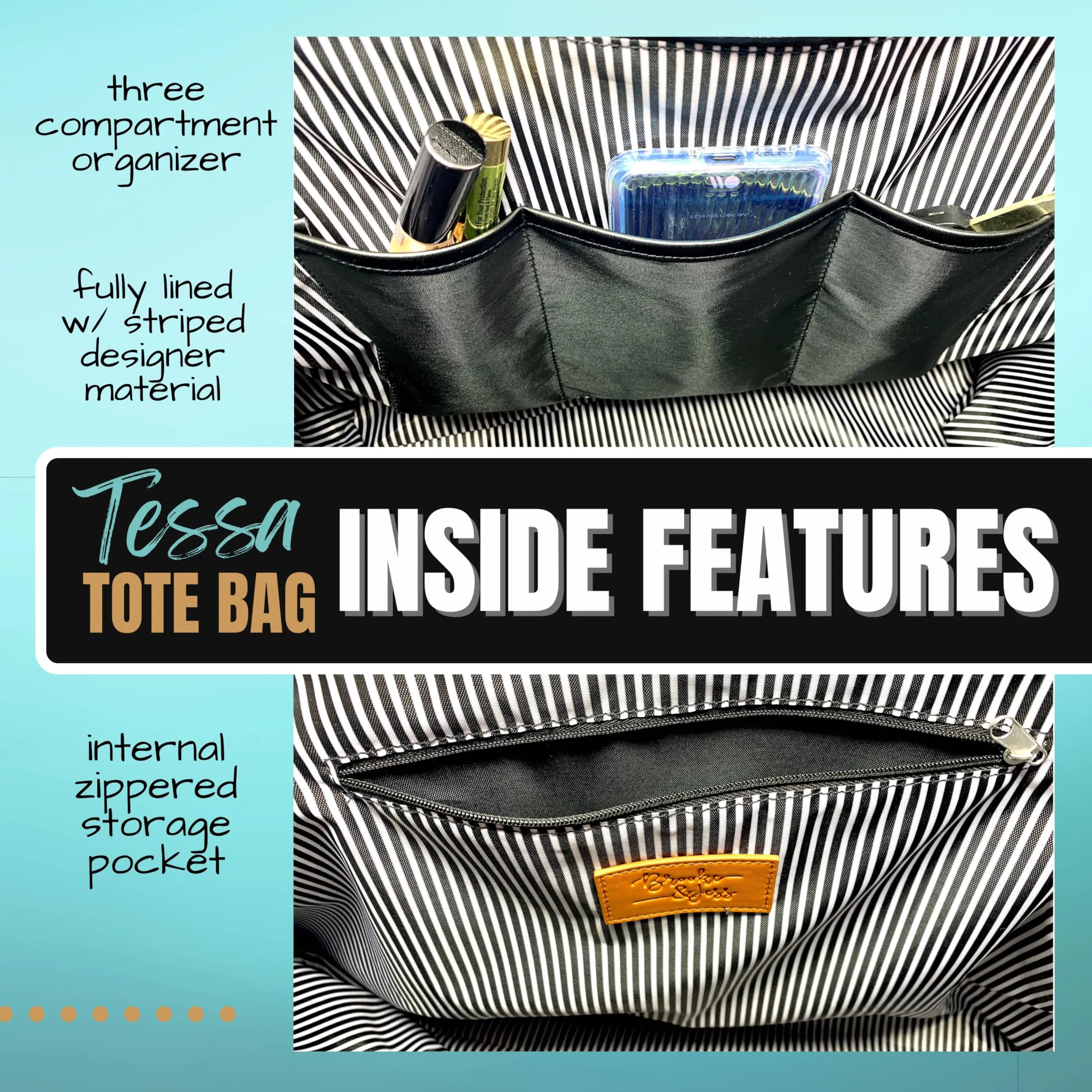 Brooke & Jess Designs Grandma Gifts, Nana Gifts Tote Bag - Perfect for Work, Gift for Granny, Mother's Day from Grandkids (Nana's Getaway Tessa Black)