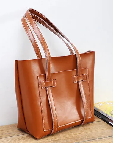 Brown LEATHER WOMEN Tote BAGs Handmade Strap Cute Shopper Tote Purses FOR WOMEN