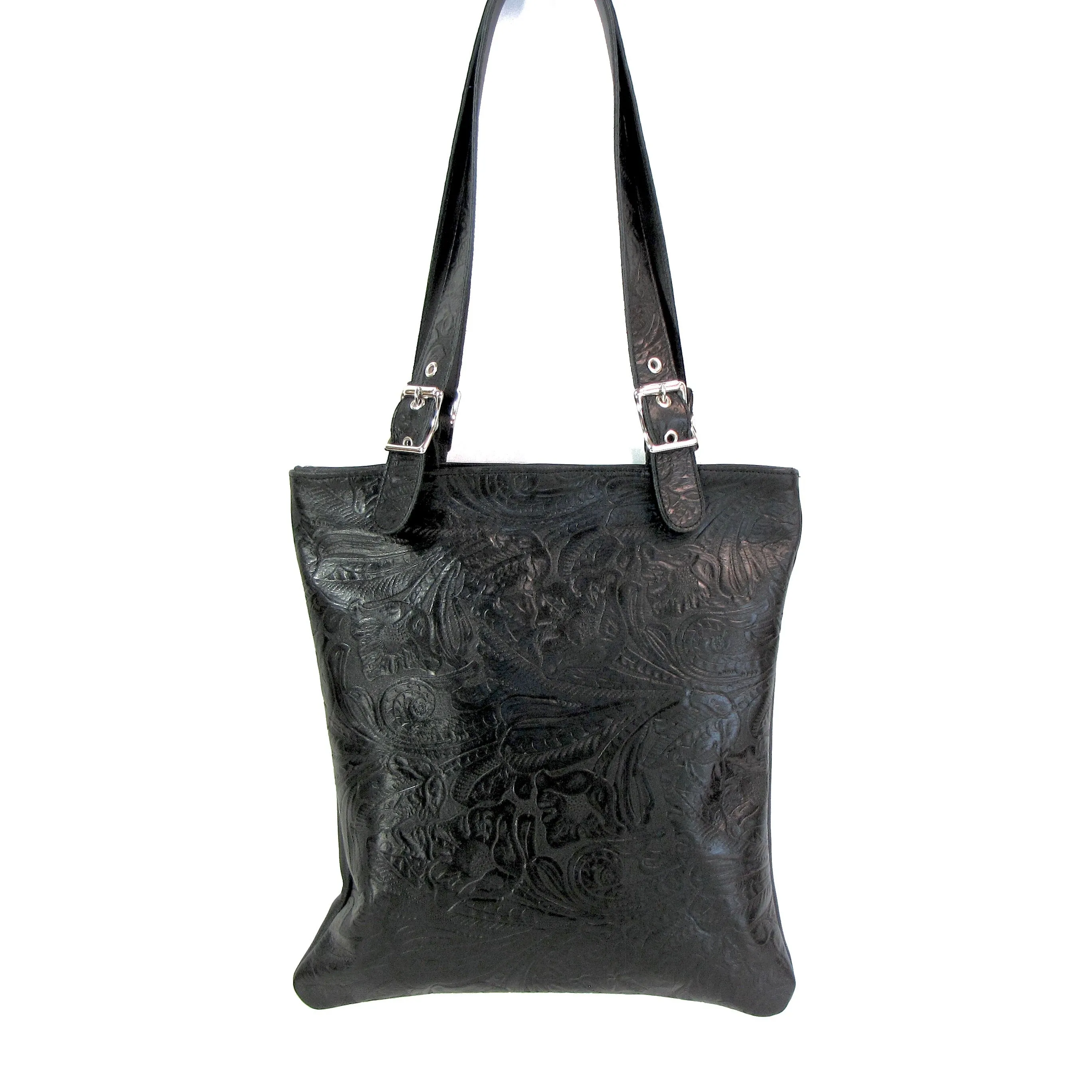 BT699  Soft Floral Print Tote Bag- Black