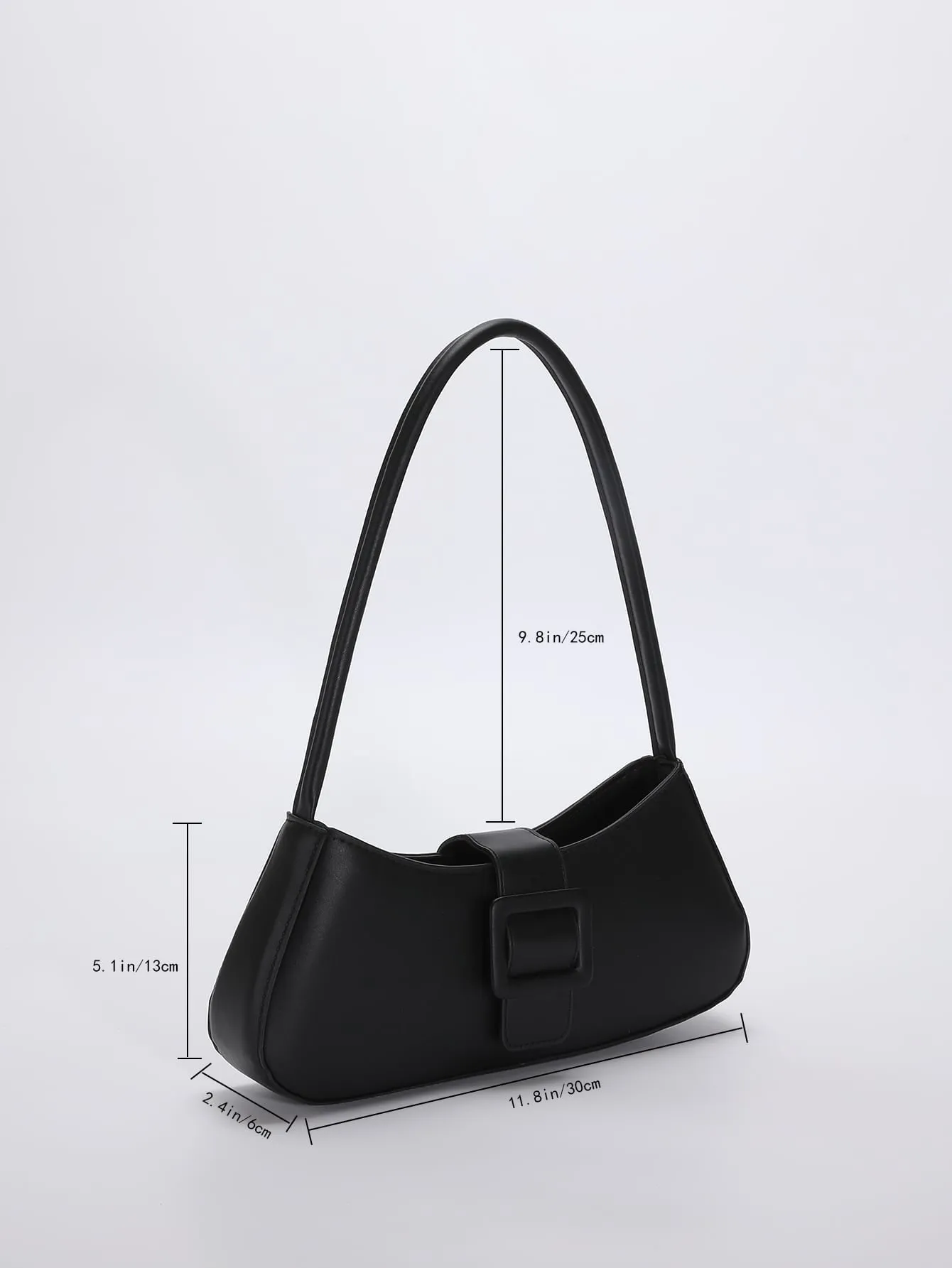 Buckle Decor Baguette Bag - Black