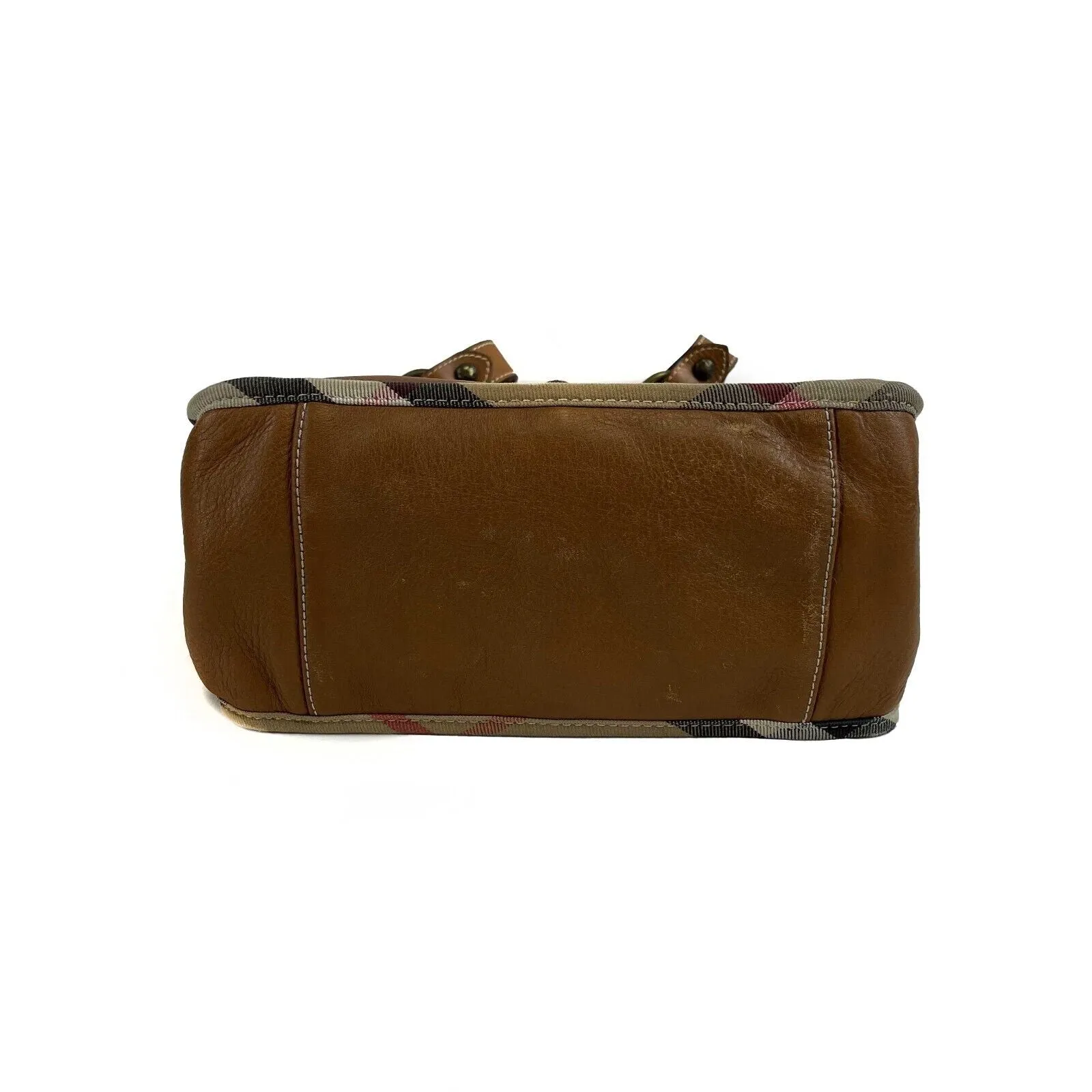 Burberry - Brown Leather Shoulder Bag w/ Signature Fabric Edges