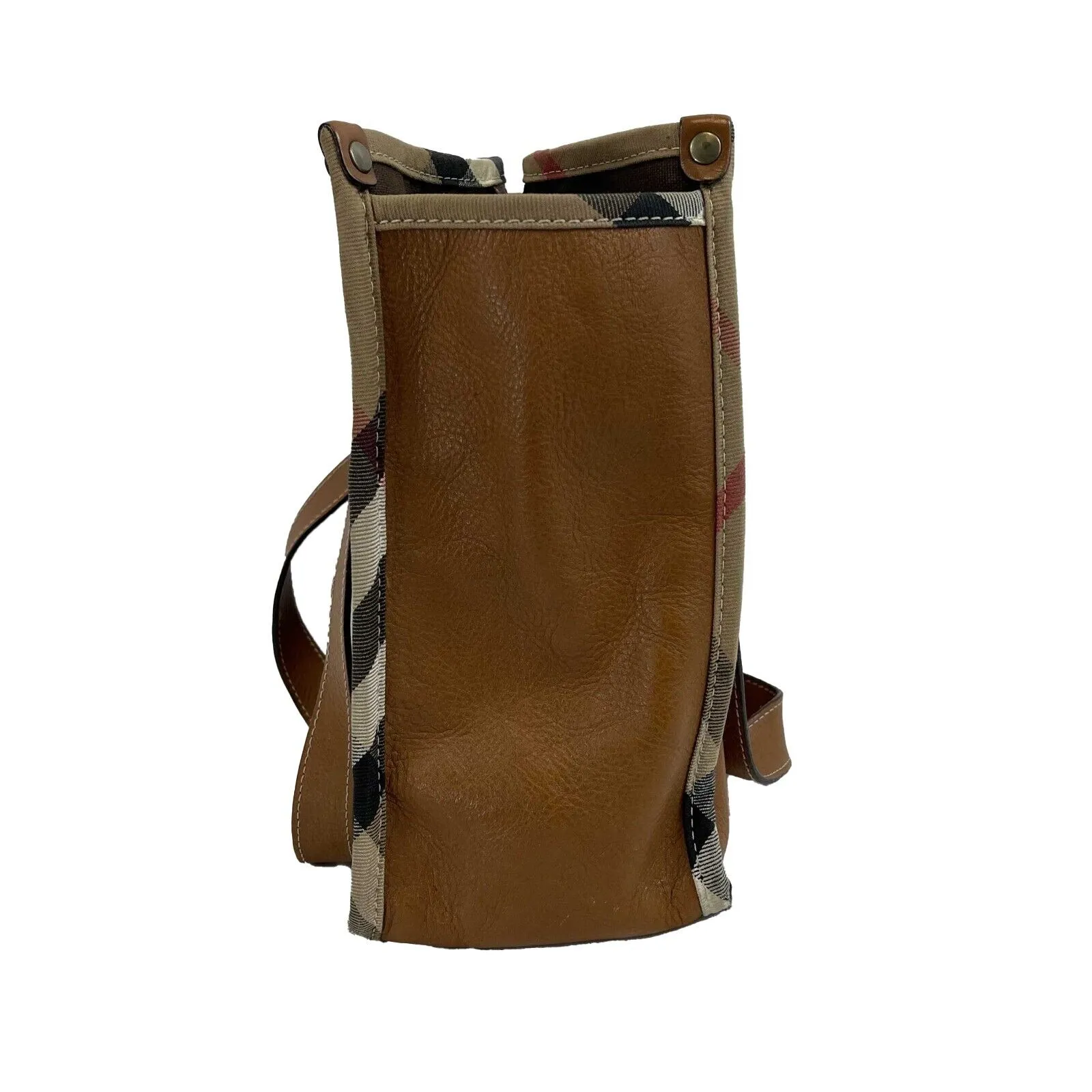 Burberry - Brown Leather Shoulder Bag w/ Signature Fabric Edges