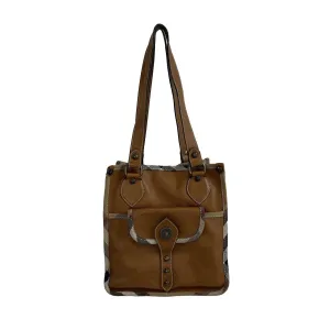 Burberry - Brown Leather Shoulder Bag w/ Signature Fabric Edges