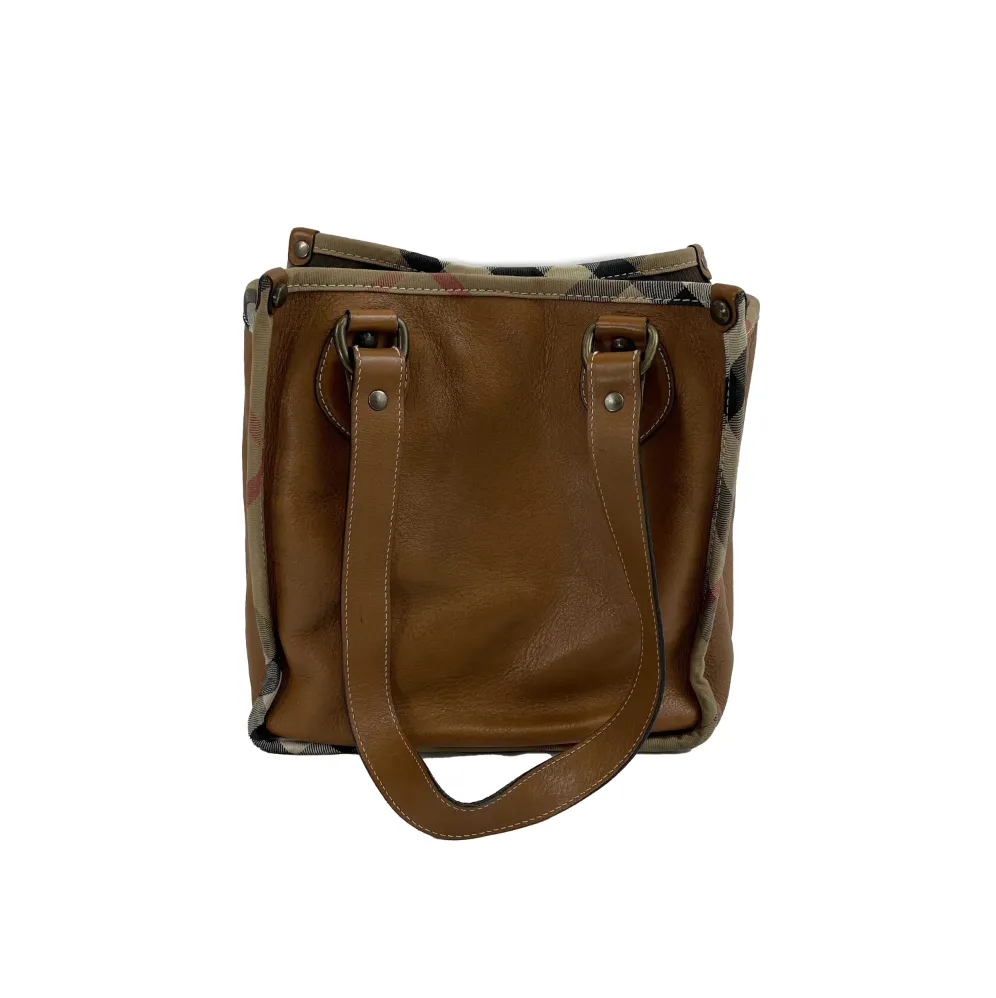Burberry - Brown Leather Shoulder Bag w/ Signature Fabric Edges