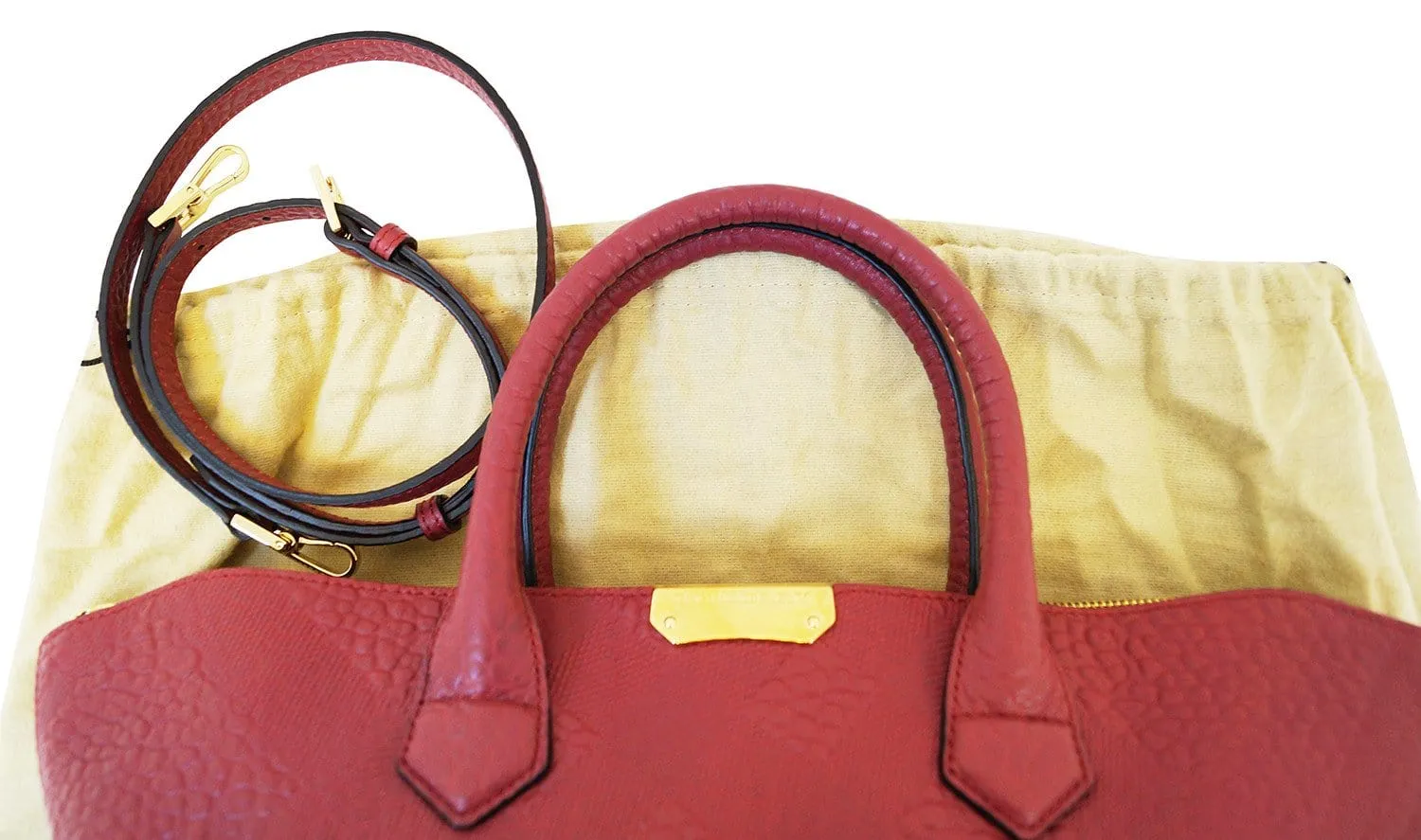 Burberry Dewsbury Red Leather Medium Check Tote Bag - Final Call