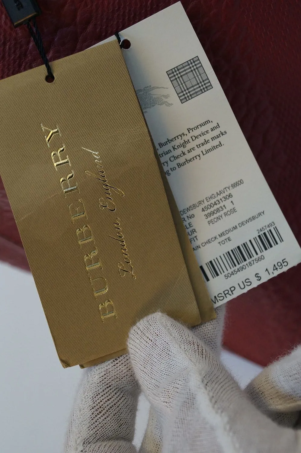 Burberry Dewsbury Red Leather Medium Check Tote Bag - Final Call