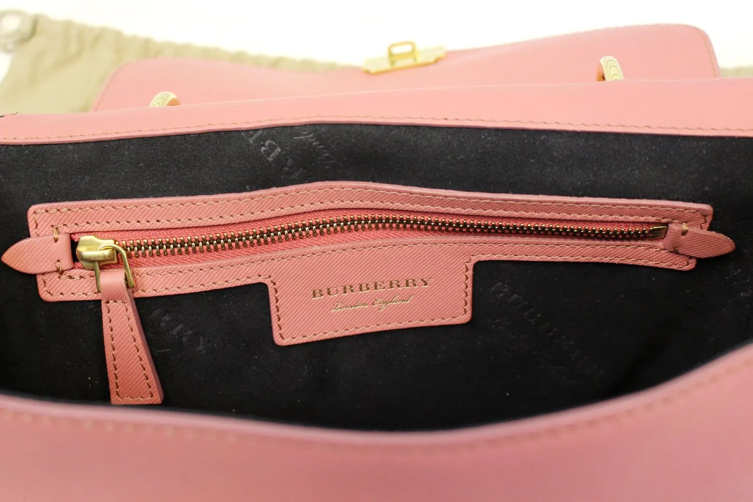 BURBERRY Trench Blossom Pink Leather Saffiano Top Handle Bag