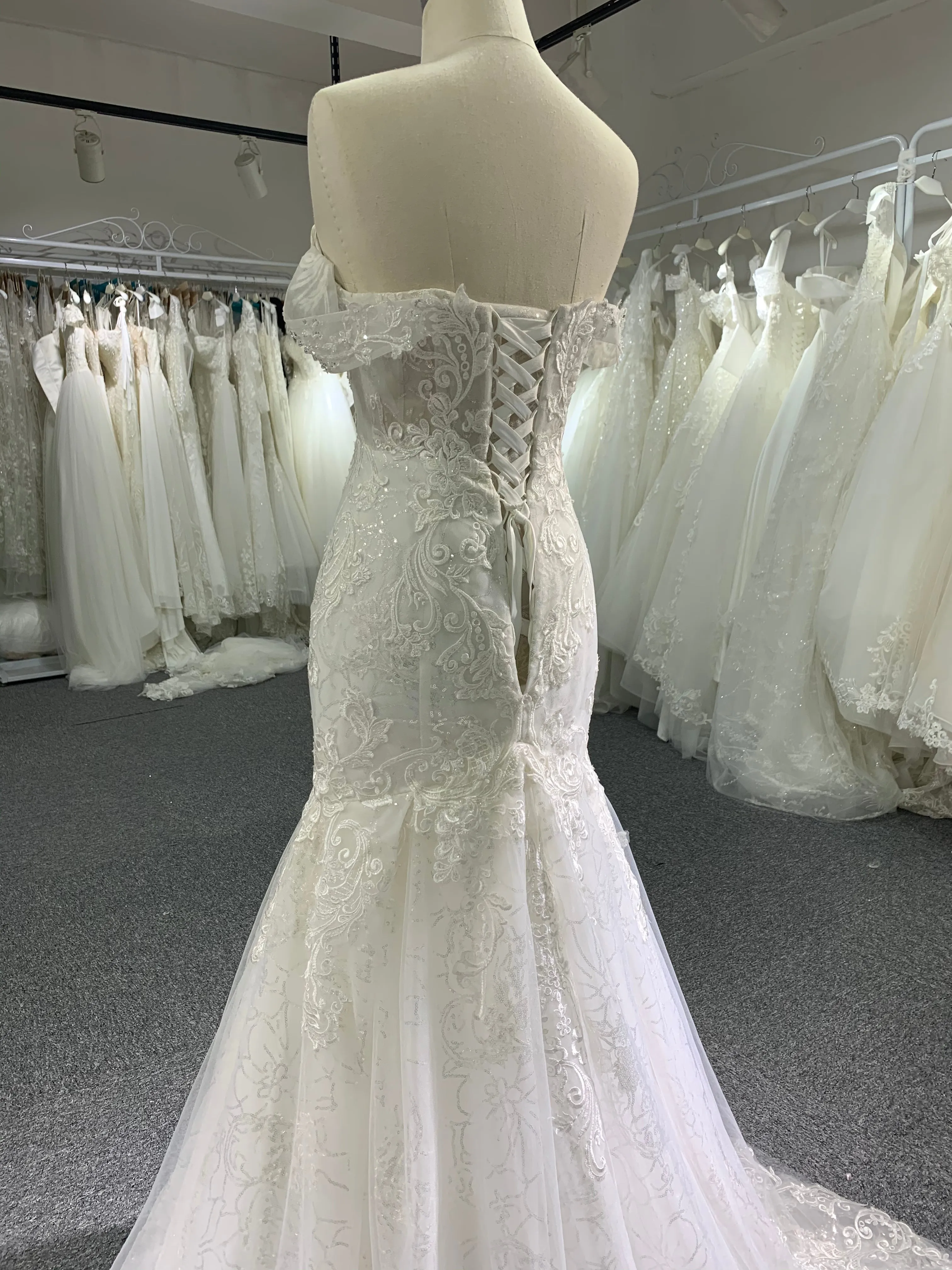 BYG off the shoulder lace sweetheart mermaid wedding dress