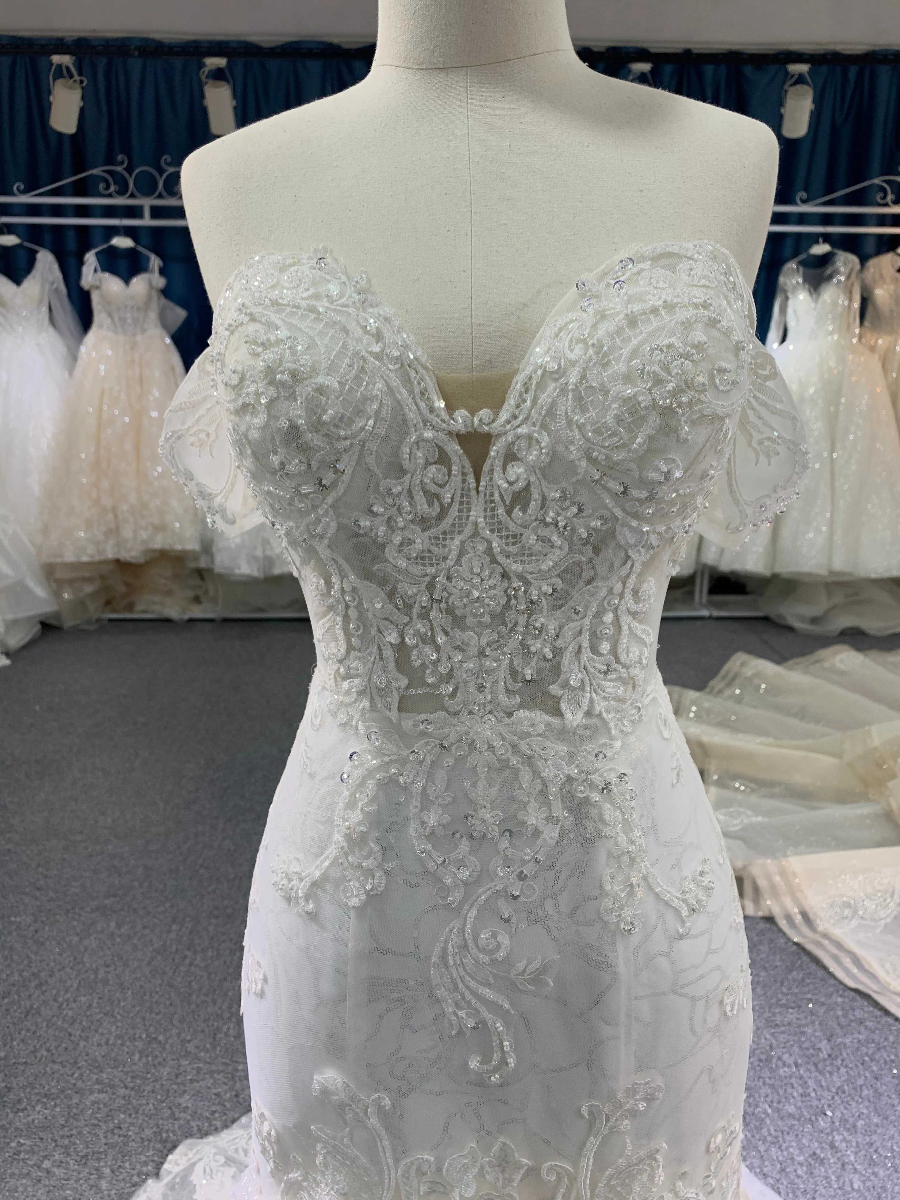 BYG off the shoulder lace sweetheart mermaid wedding dress