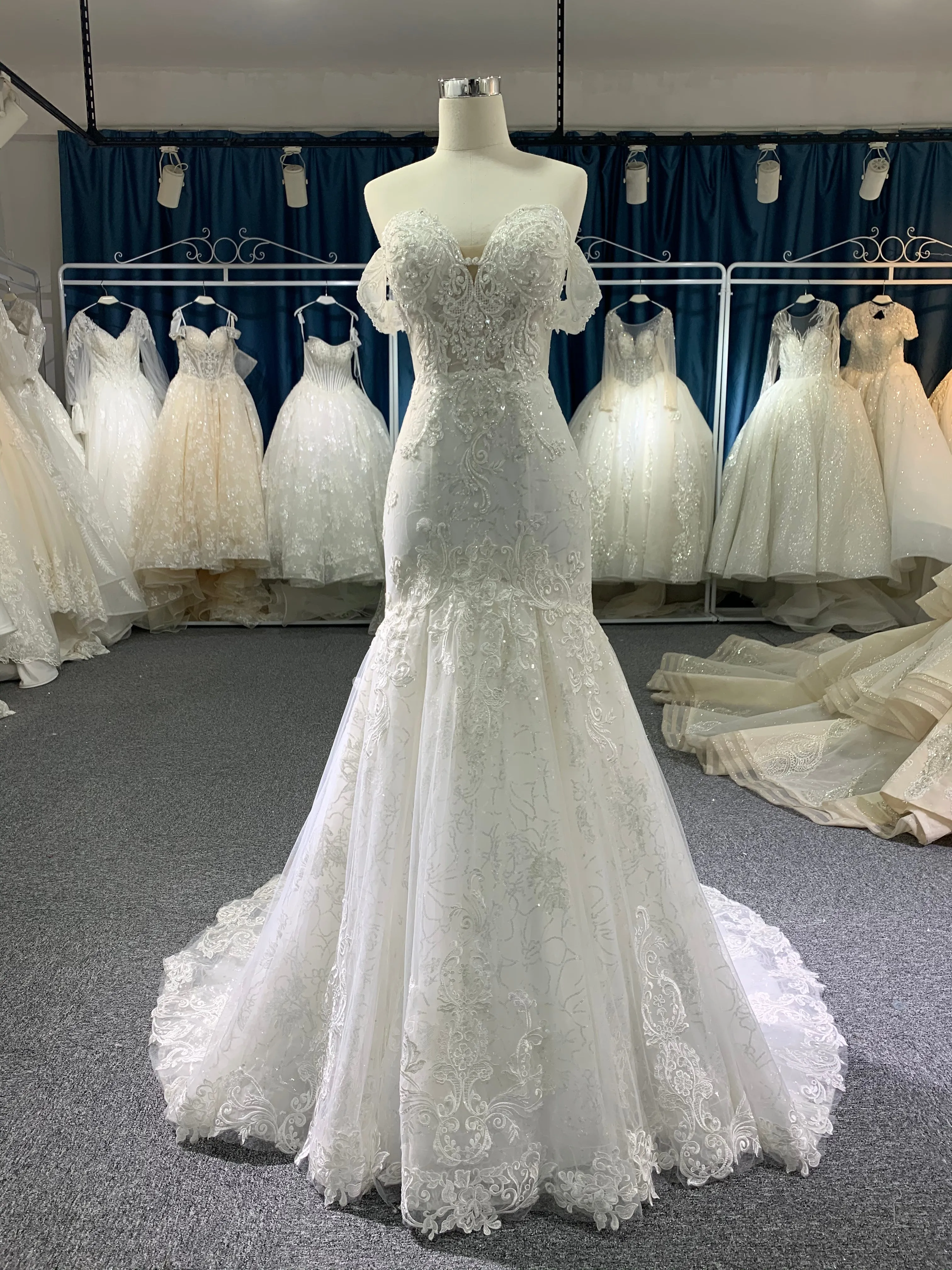 BYG off the shoulder lace sweetheart mermaid wedding dress