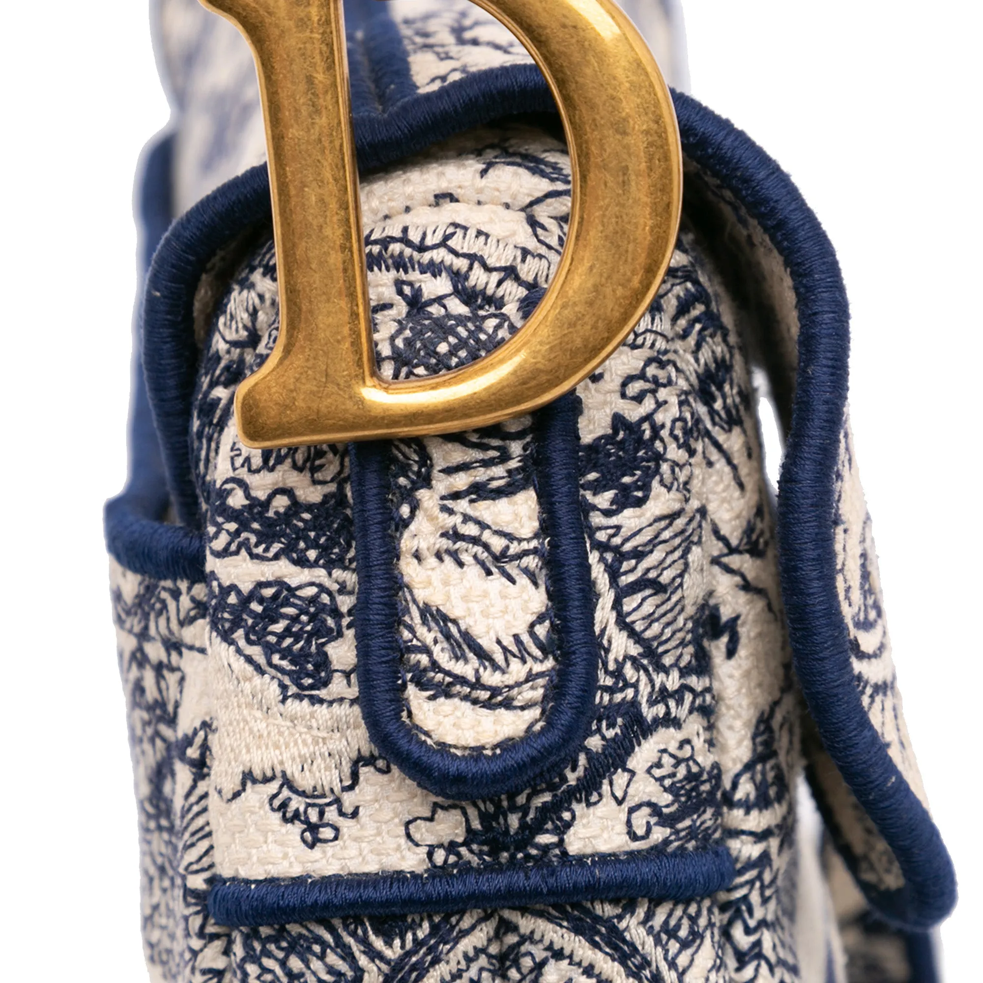 Canvas Embroidered Toile de Jouy Saddle Bag