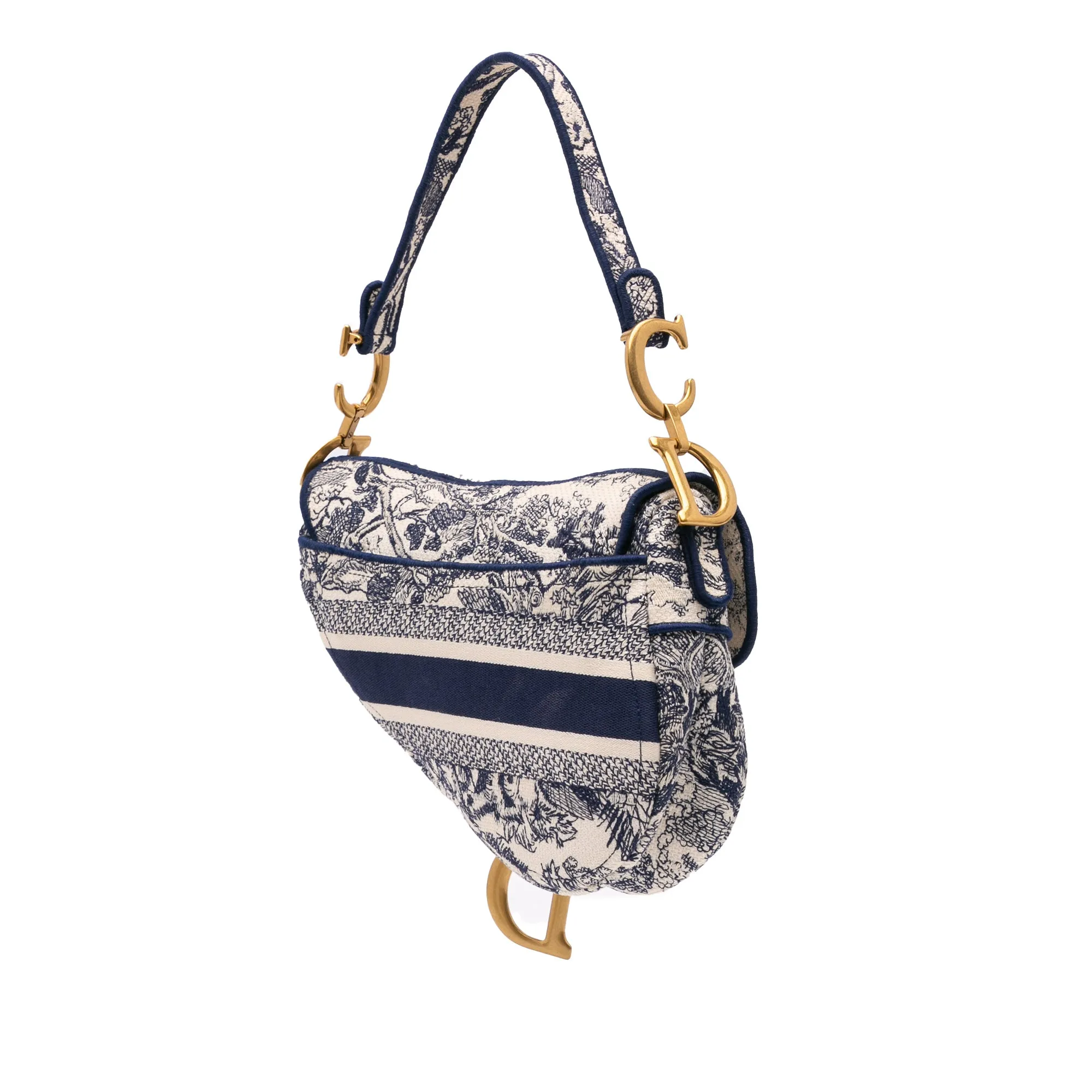 Canvas Embroidered Toile de Jouy Saddle Bag