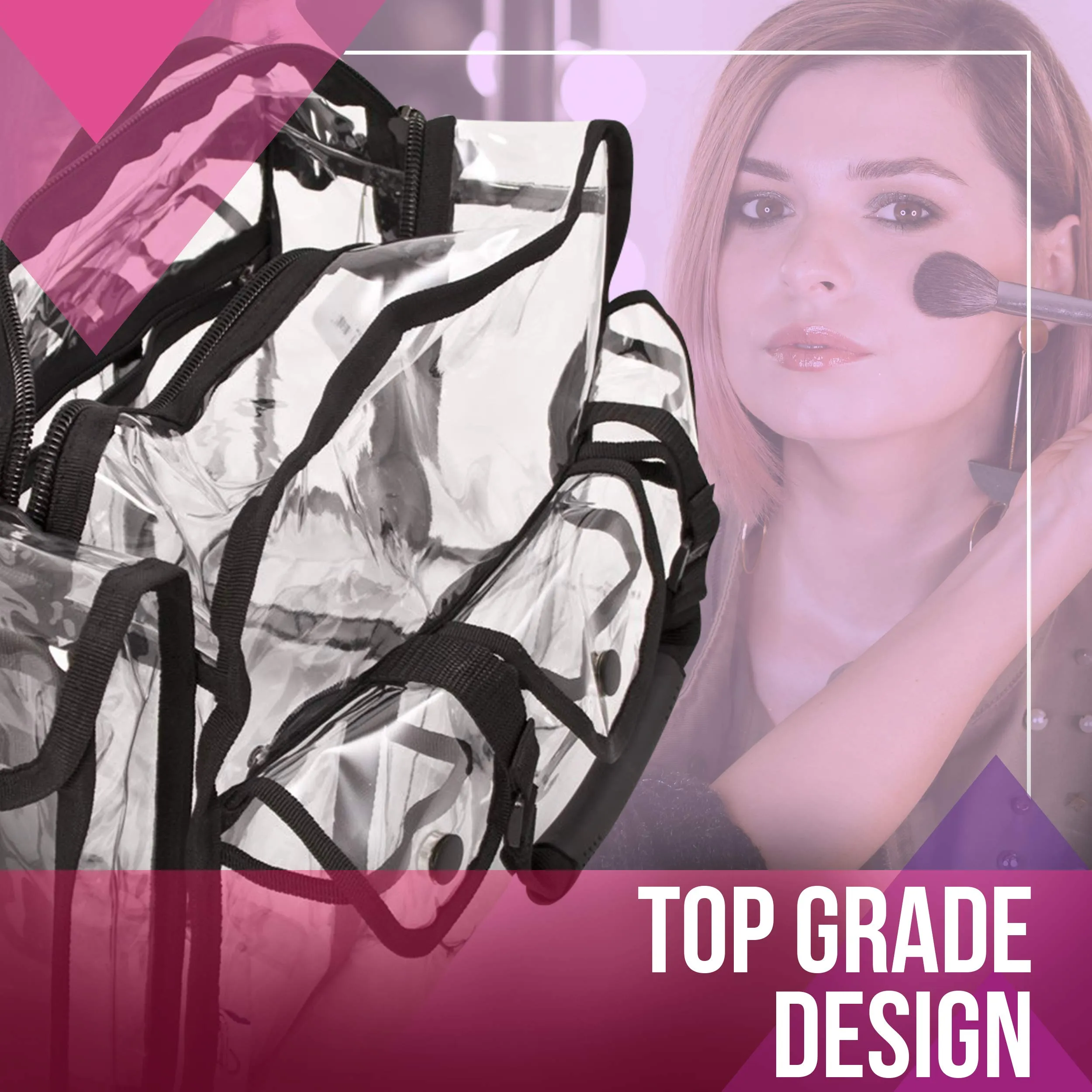 Casemetic Clear Tote Travel Bag with 6 External Pockets and Shoulder Strap for Makeup Artist, Large