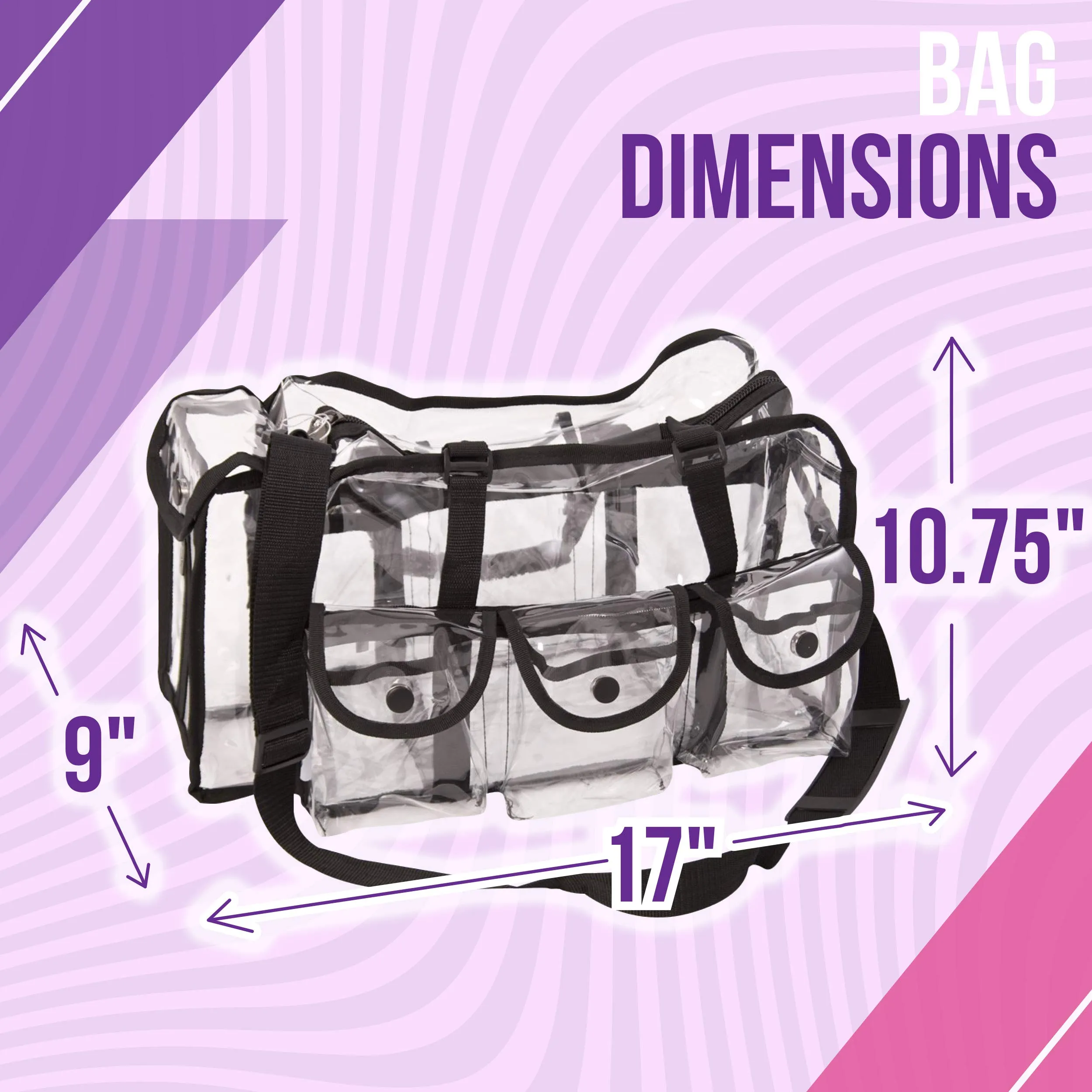 Casemetic Clear Tote Travel Bag with 6 External Pockets and Shoulder Strap for Makeup Artist, Large