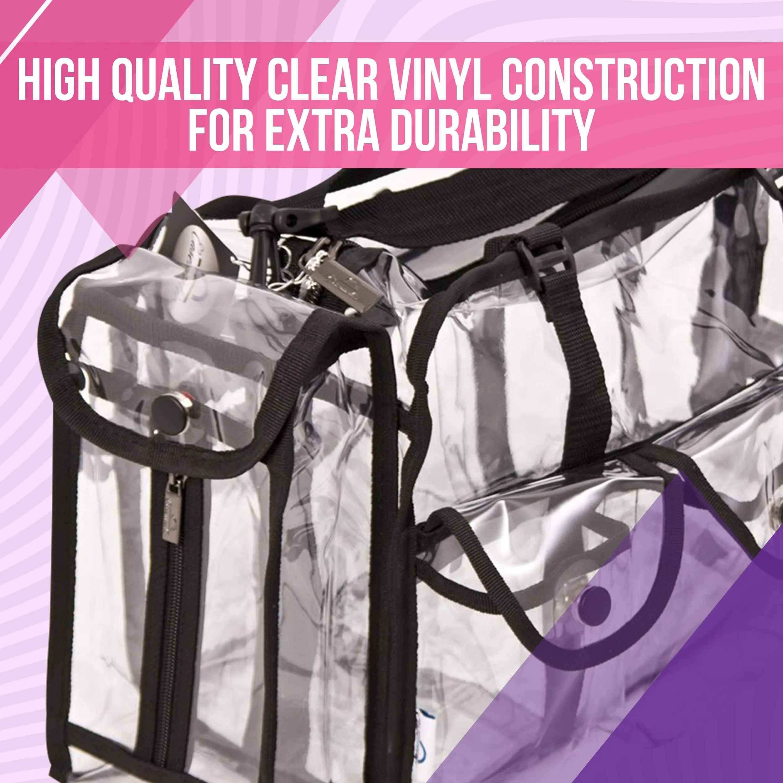 Casemetic Clear Tote Travel Bag with 6 External Pockets and Shoulder Strap for Makeup Artist, Large