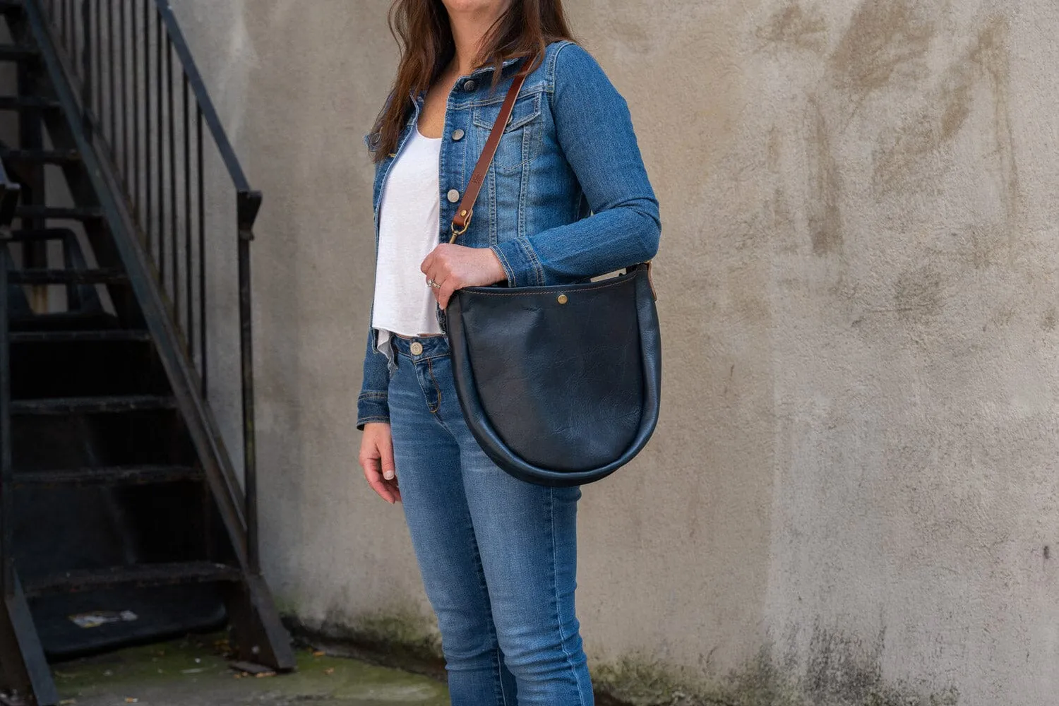 CELESTE LEATHER HOBO BAG - INDIGO BISON
