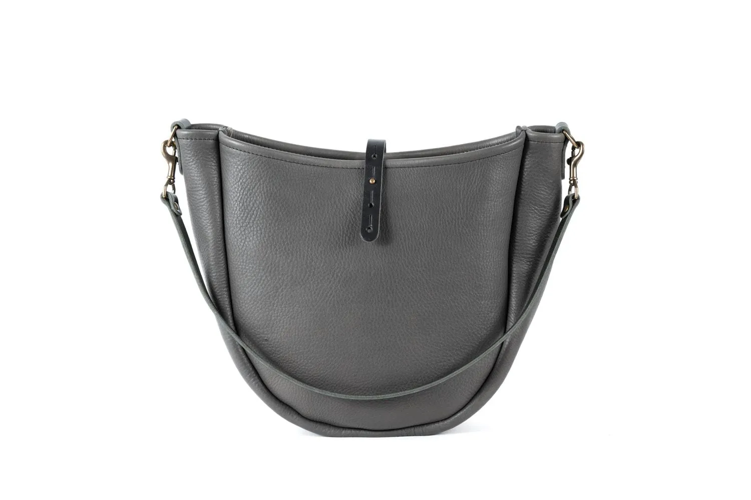CELESTE LEATHER HOBO BAG - MEDIUM - LEAD GRAY