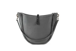CELESTE LEATHER HOBO BAG - MEDIUM - LEAD GRAY